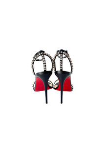 Christian Louboutin black 100MM So Me strappy spike heeled sandals size 38.5 NEW