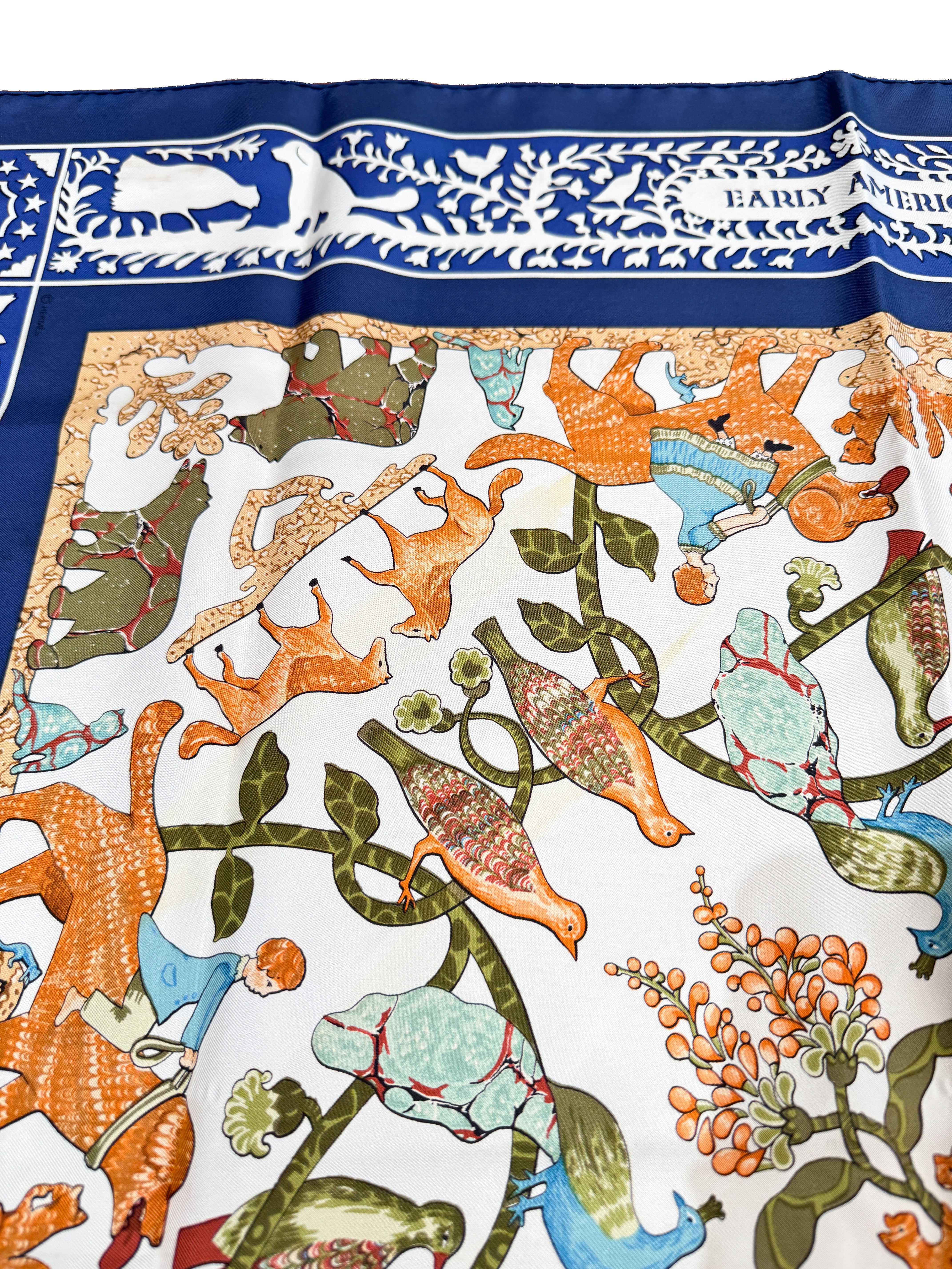 Hermès navy Early America 90cm silk scarf *as is*