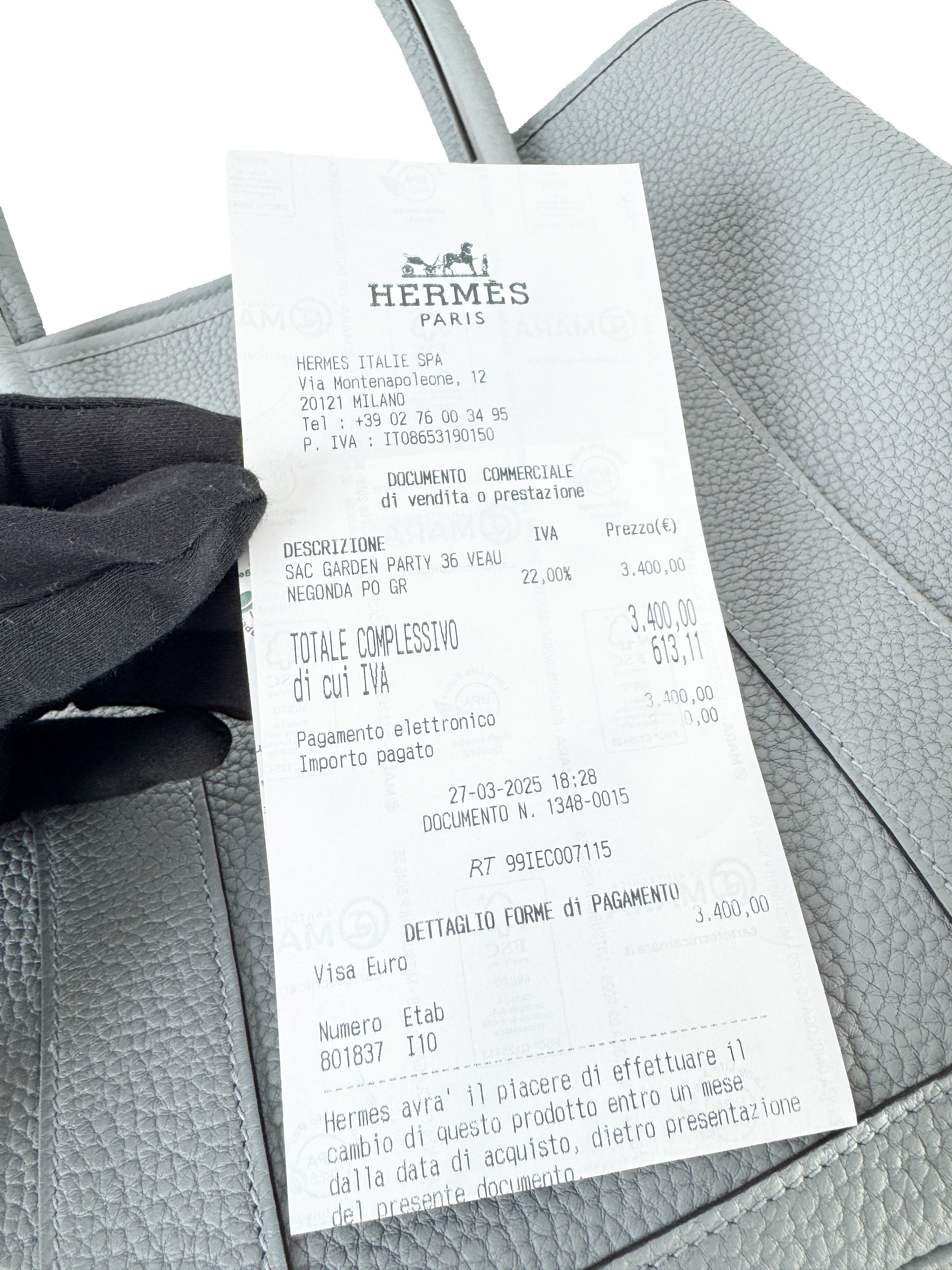 Hermès 2025 Gris Pantin Garden Party 36 K stamp NEW