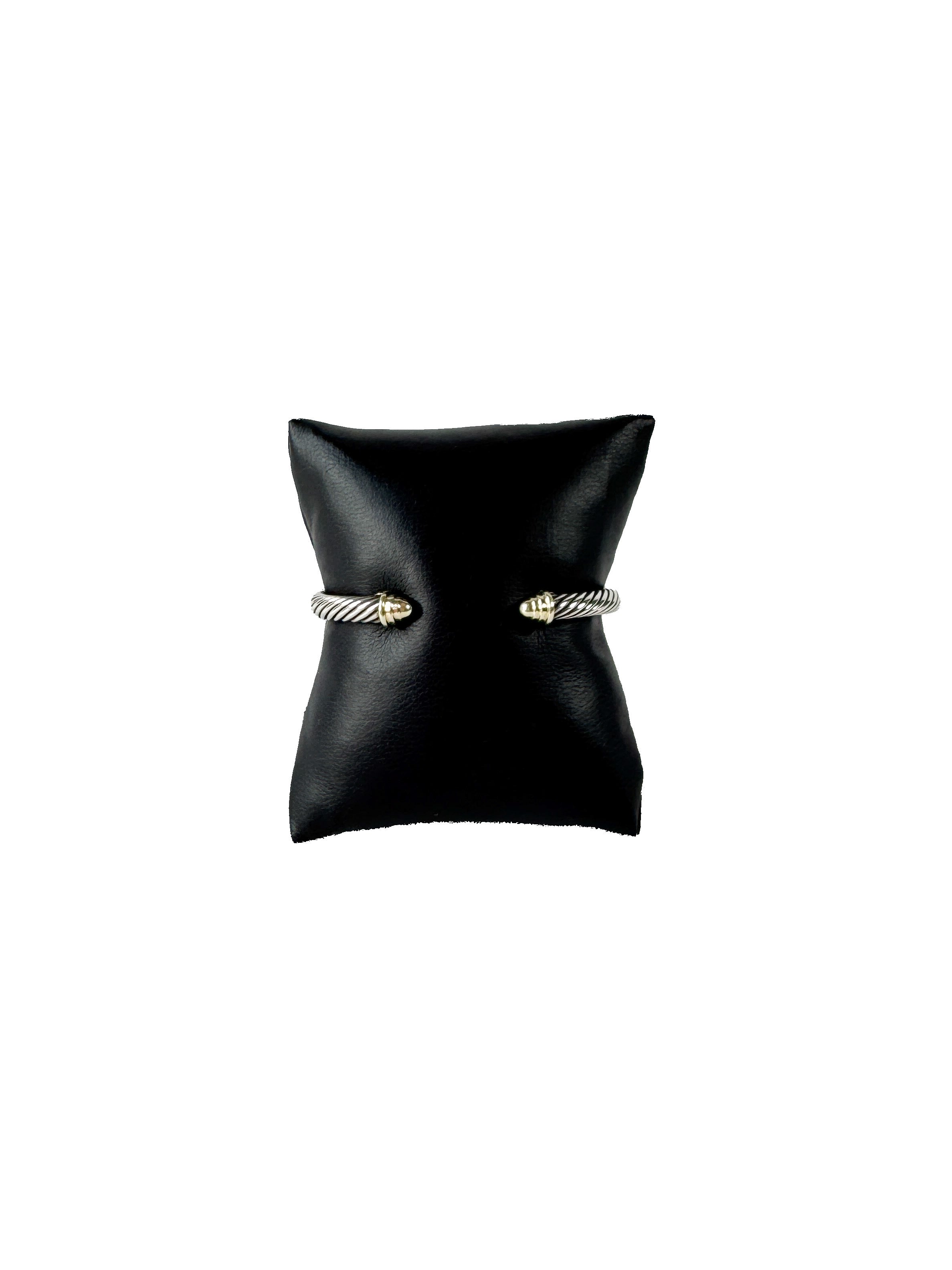 David Yurman sterling silver, gold domed 5mm cable cuff bracelet