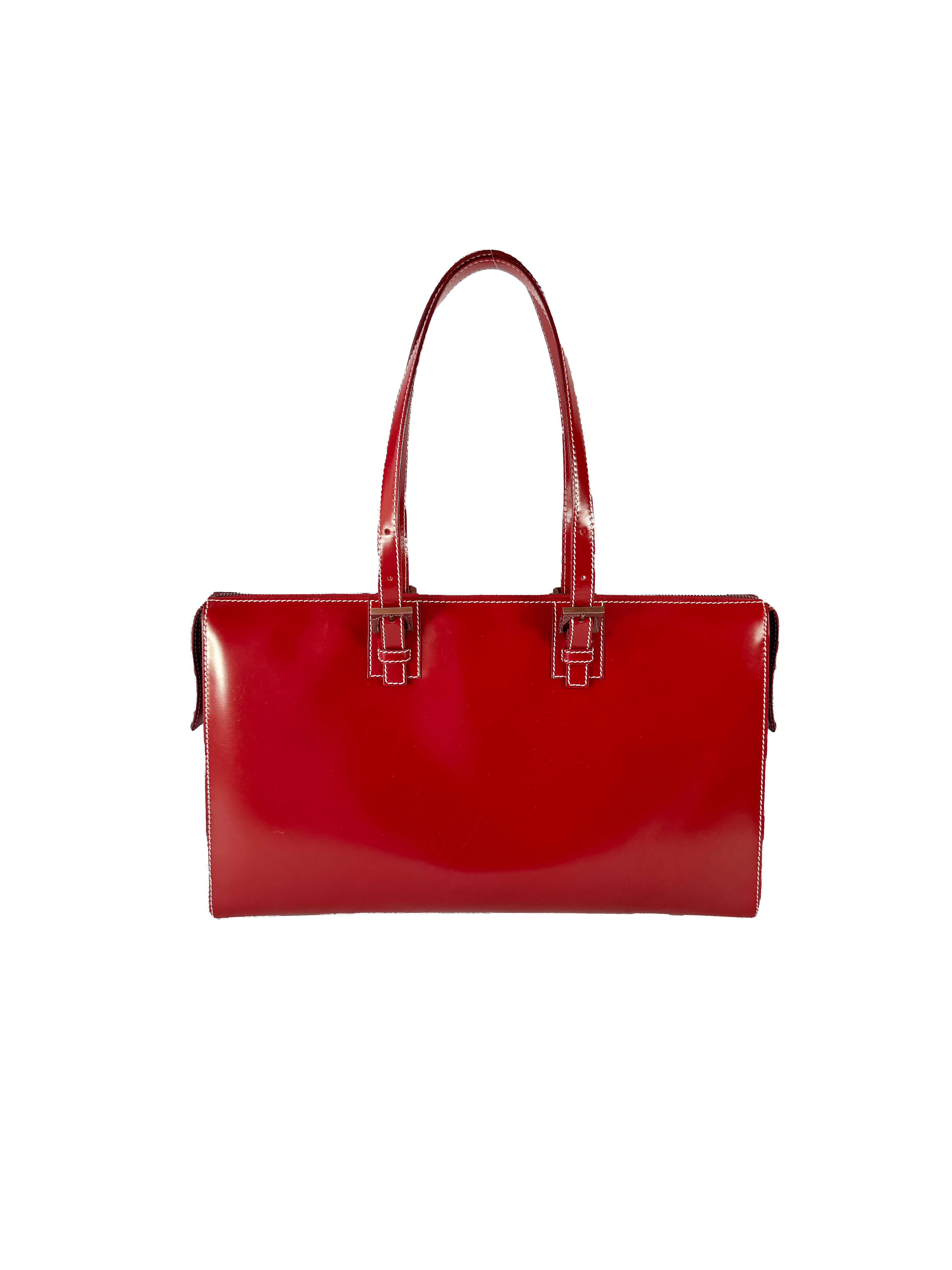 Fendi red leather zip top tote 22110 88N031 019