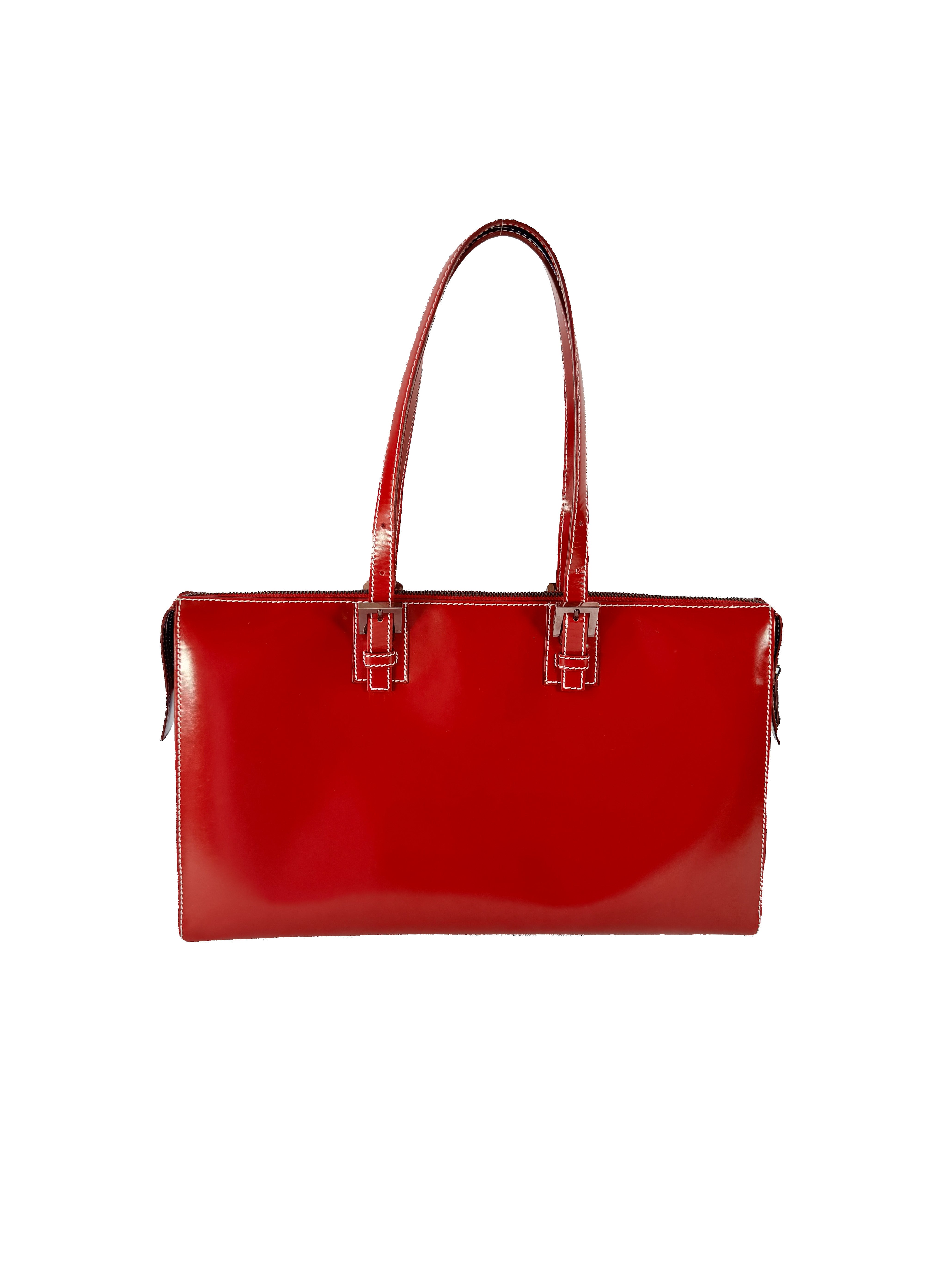 Fendi red leather zip top tote 22110 88N031 019