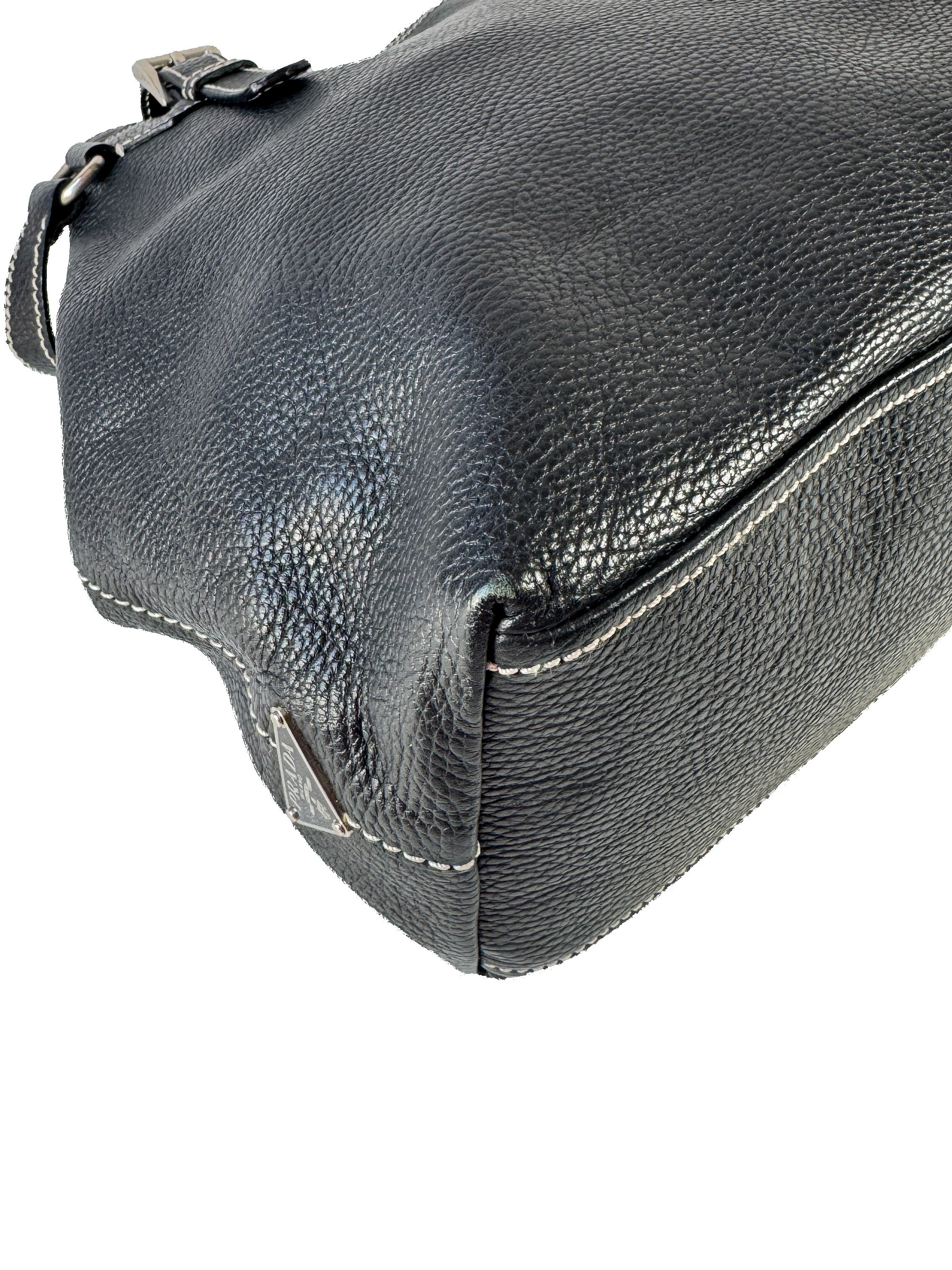 Prada black pebbled leather shoulder bag 6