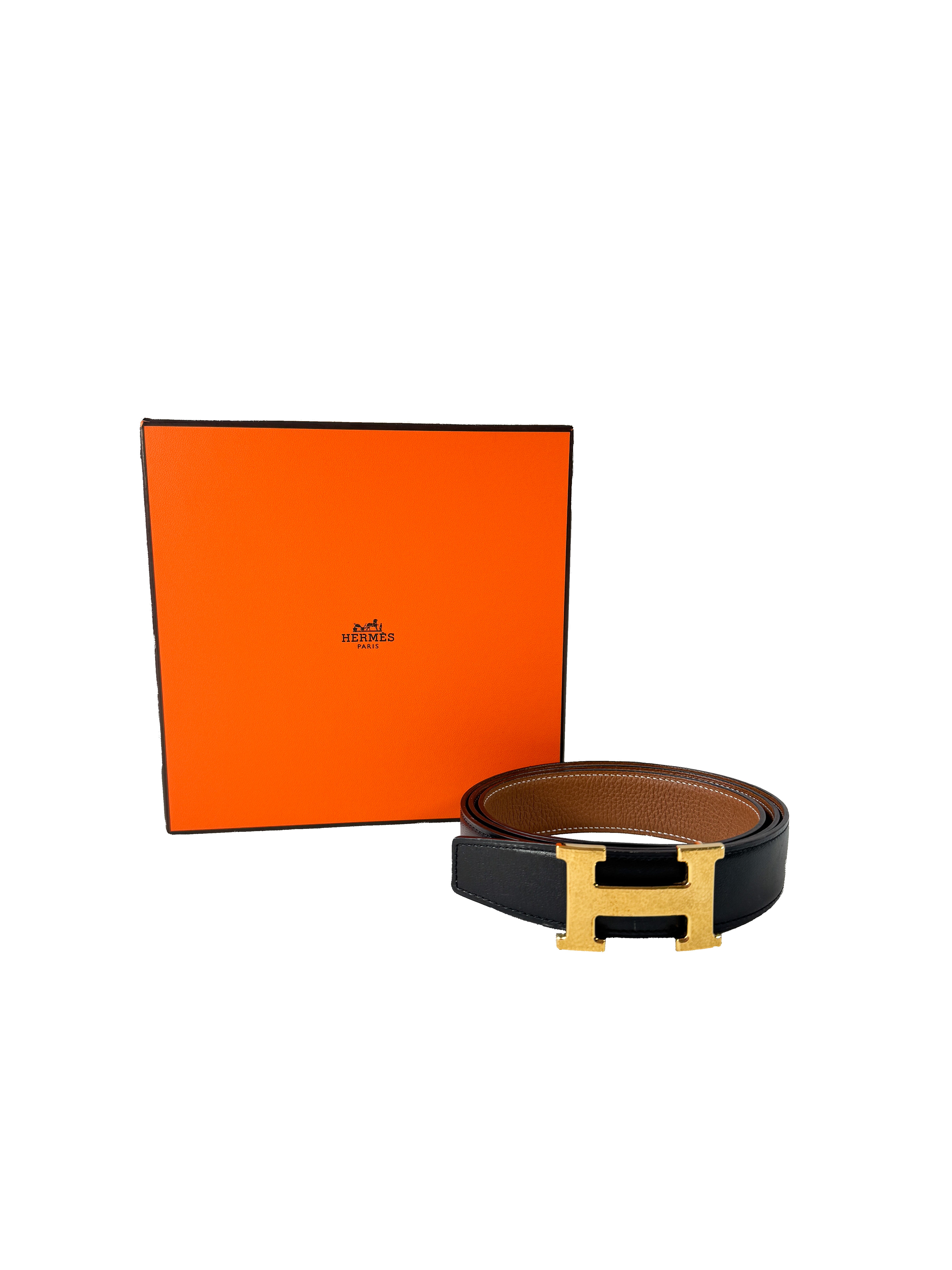 Hermès black/brown leather reversible Constance Martelee belt size 110 W