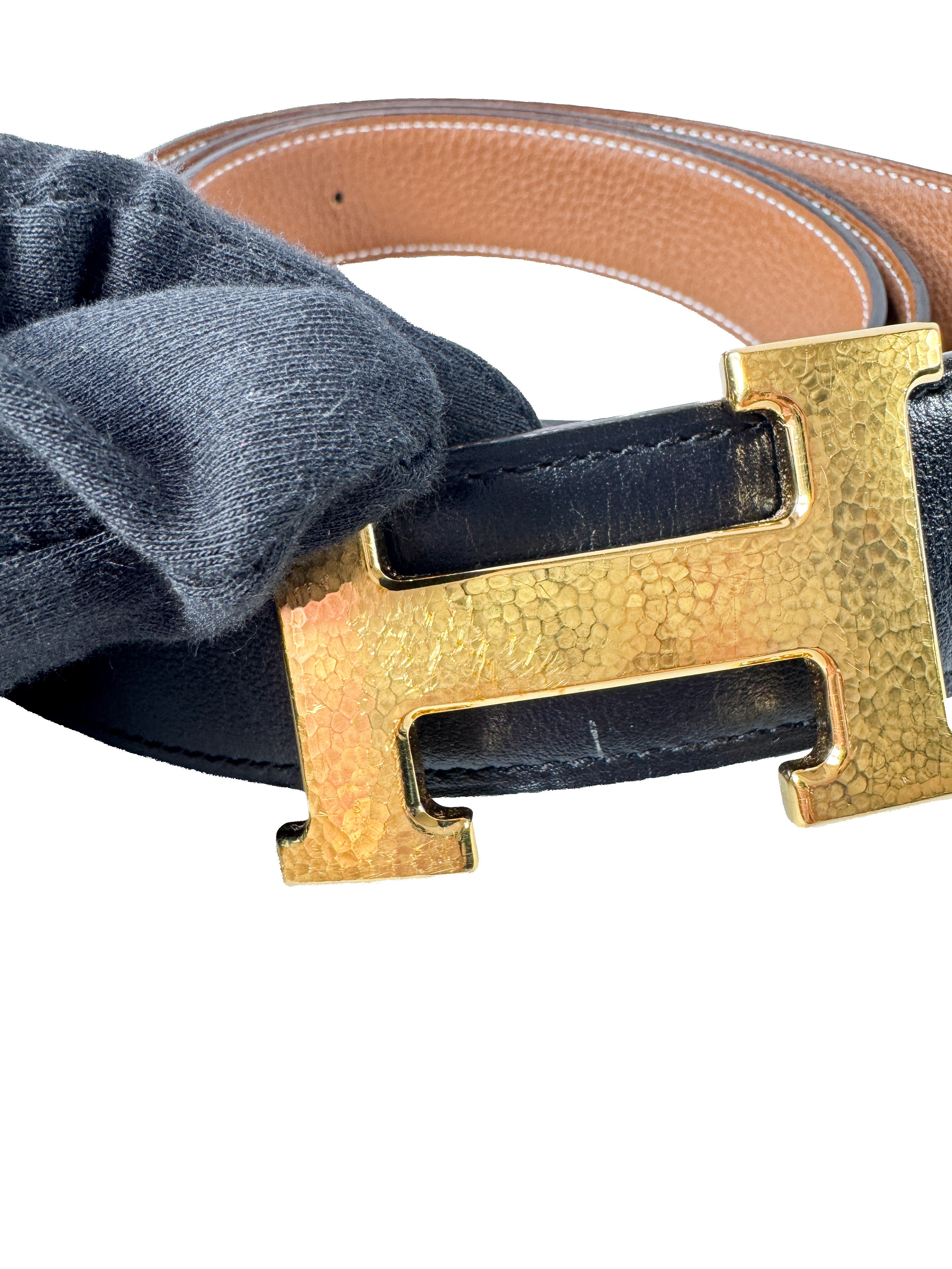 Hermès black/brown leather reversible Constance Martelee belt size 110 W