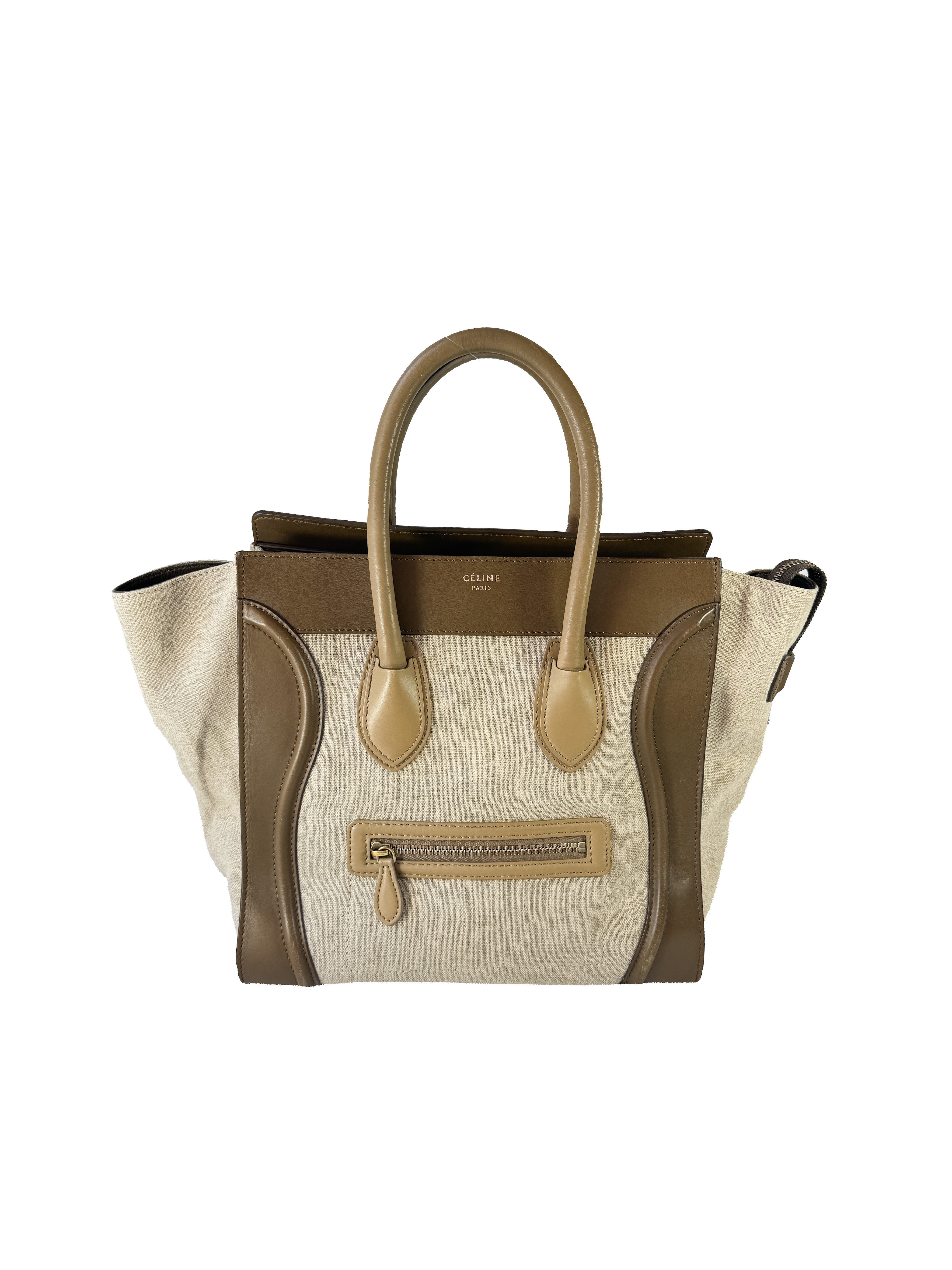 Celine brown leather linen mini Luggage tote S-MM-0113