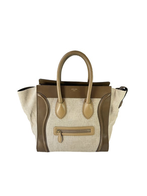 Celine brown leather linen mini Luggage tote S-MM-0113