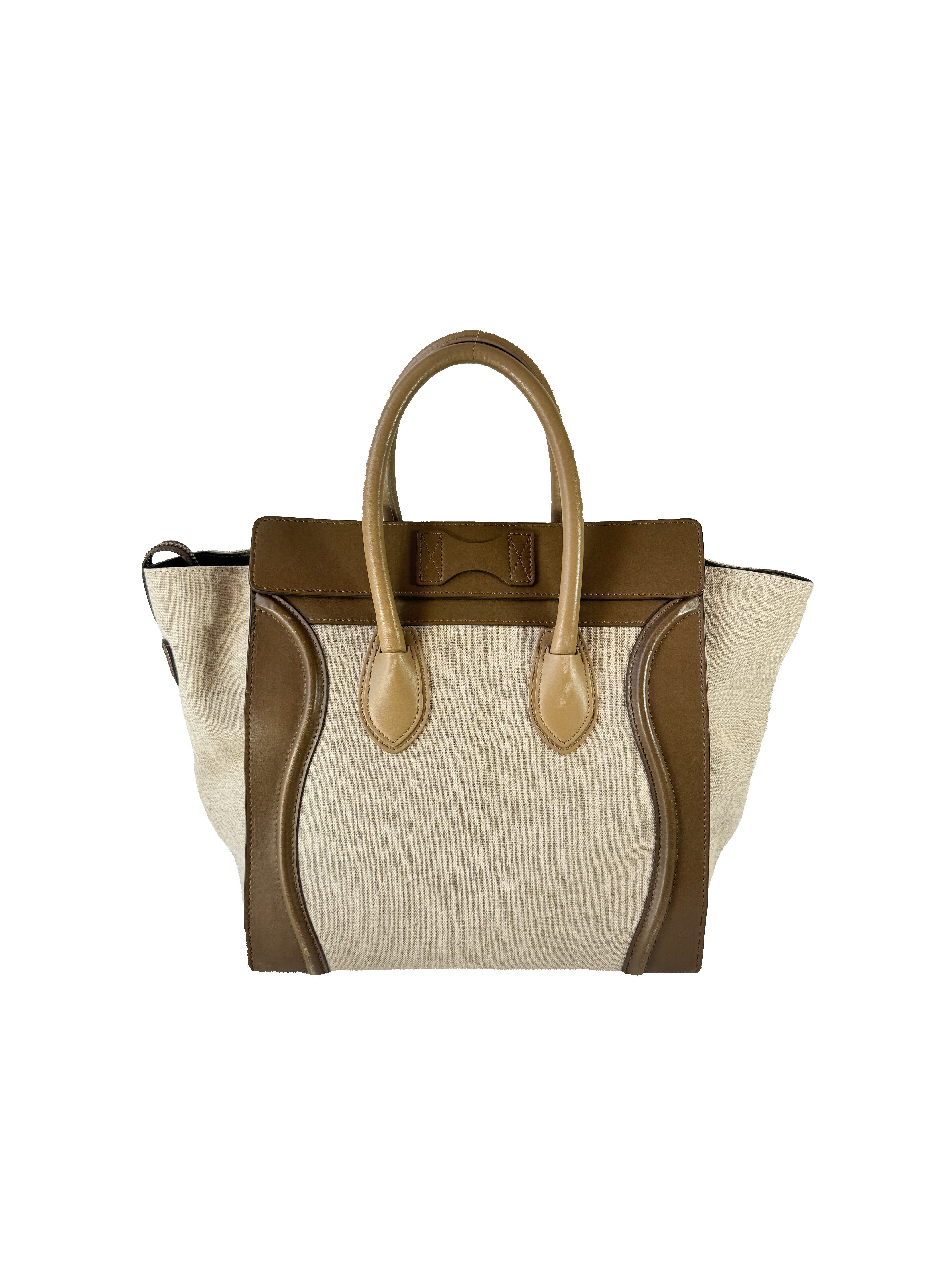 Celine brown leather linen mini Luggage tote S-MM-0113