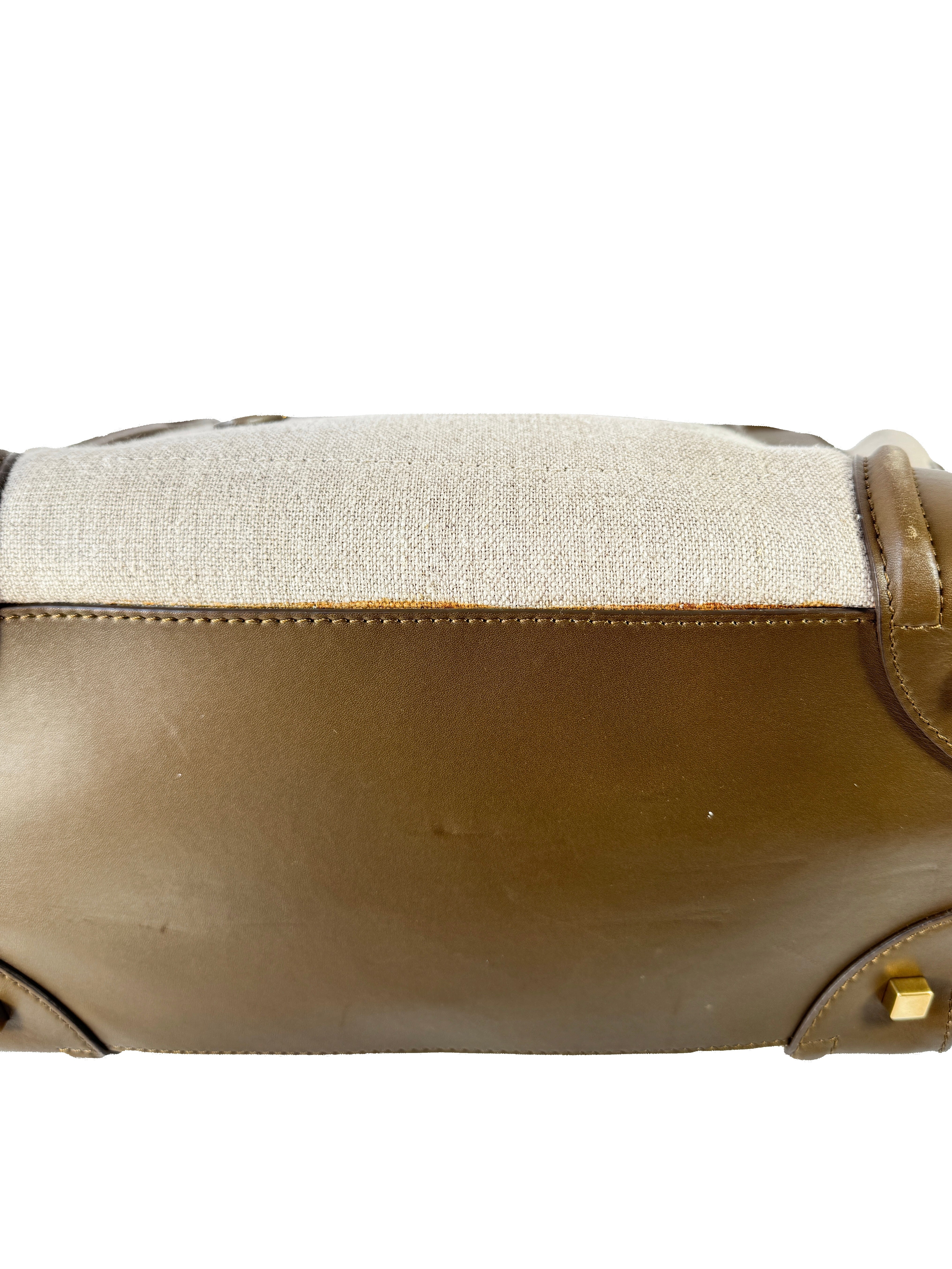 Celine brown leather linen mini Luggage tote S-MM-0113