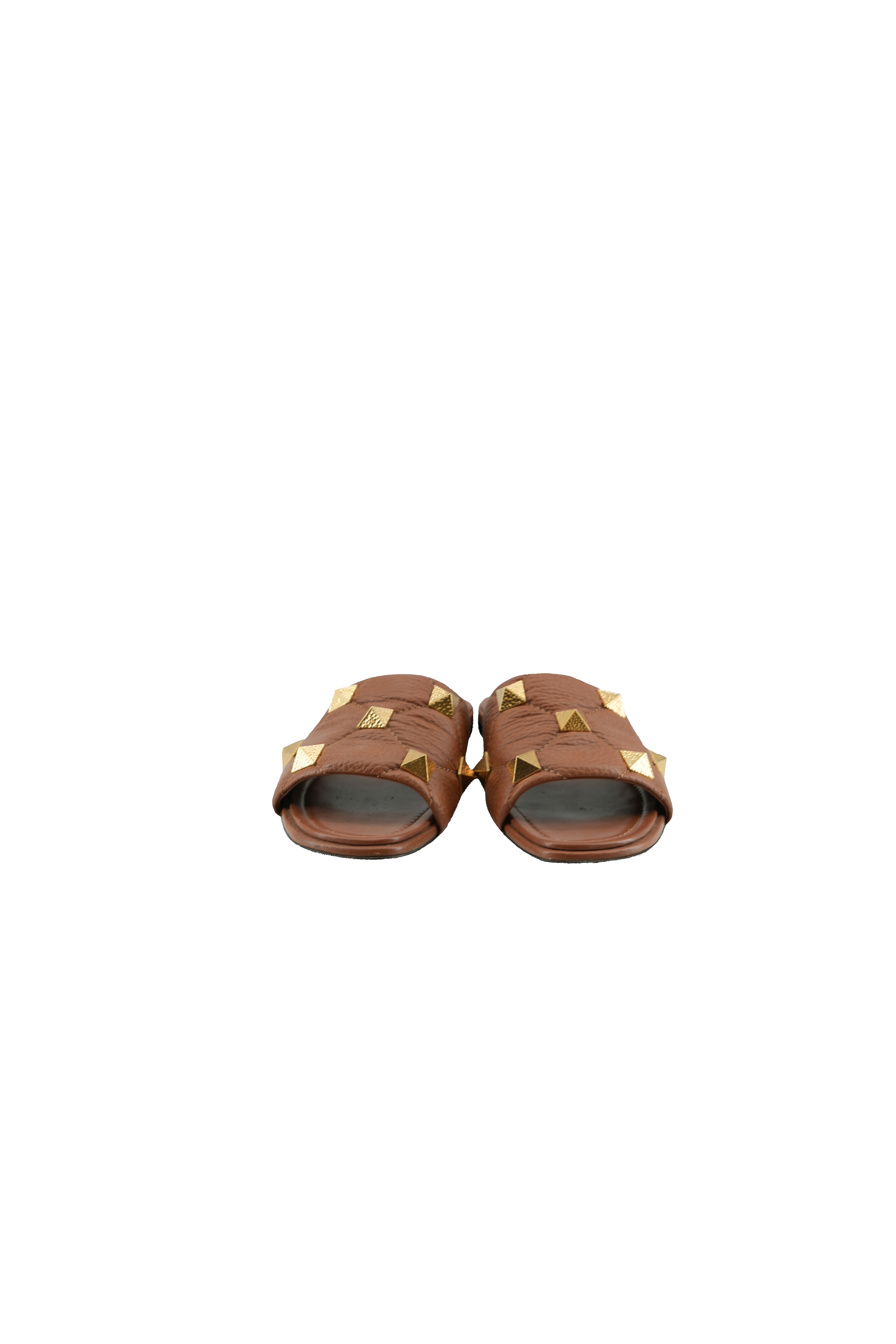 Valentino Garavani brown leather Roman stud slide sandals size 38.5 BOX