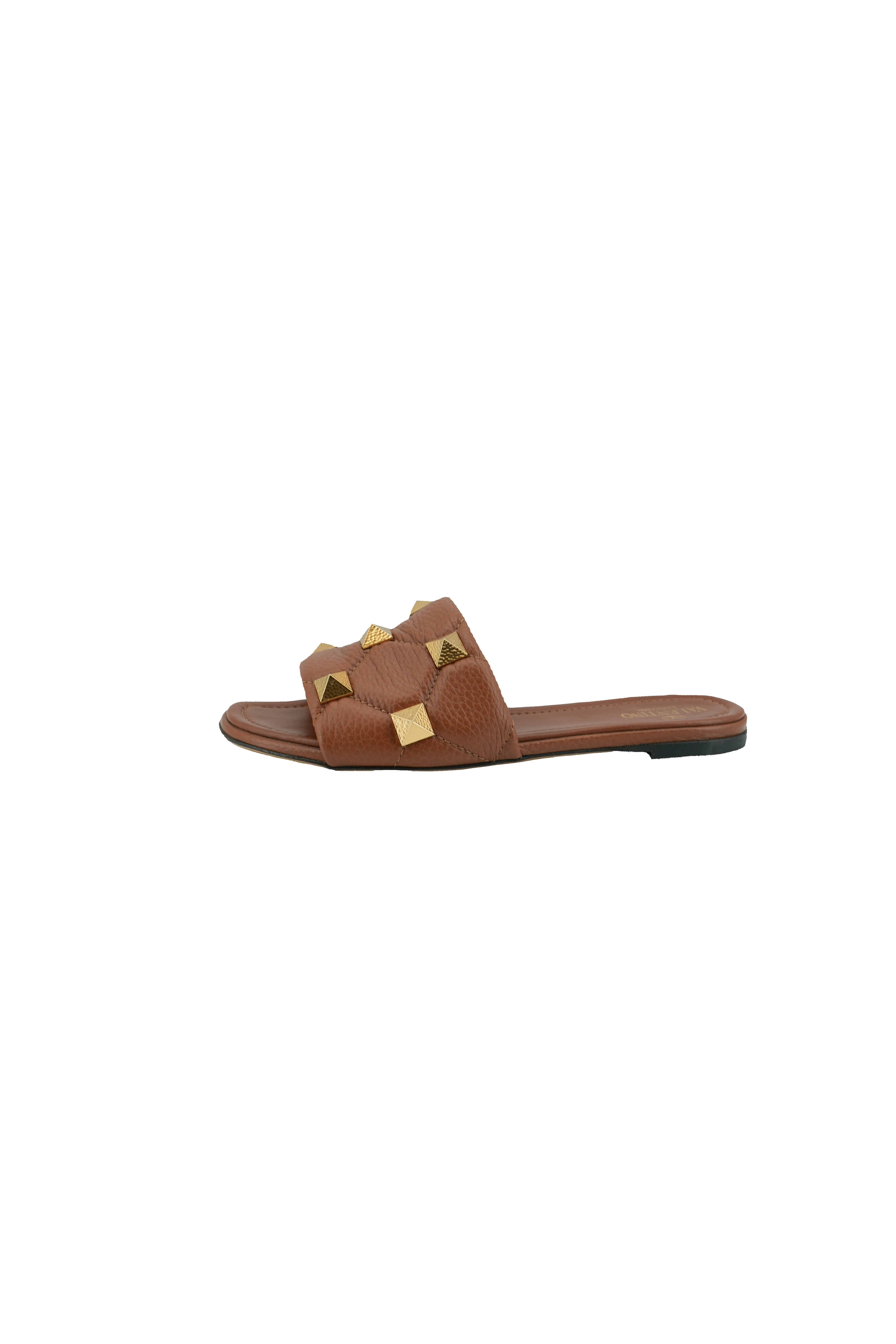 Valentino Garavani brown leather Roman stud slide sandals size 38.5 BOX