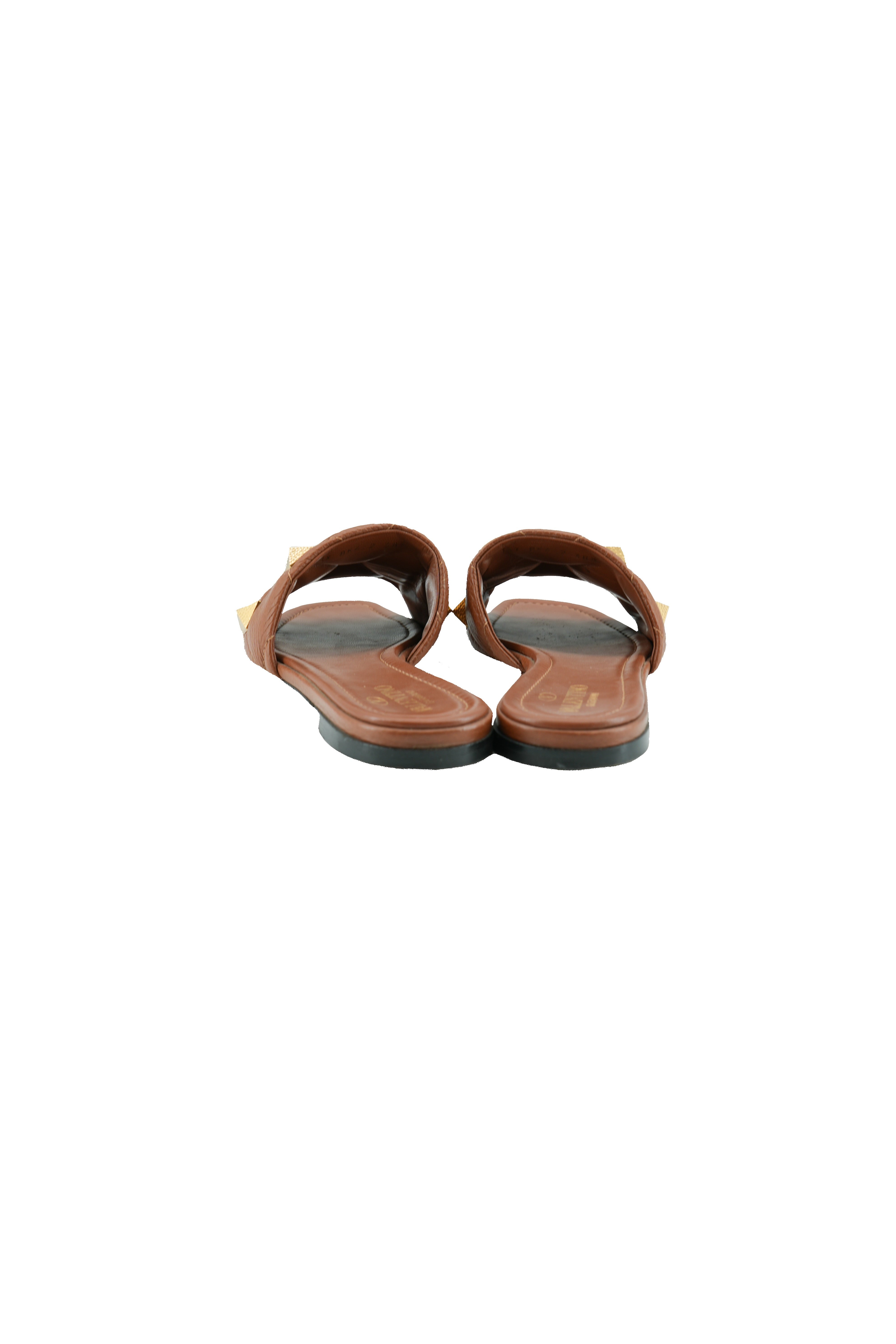 Valentino Garavani brown leather Roman stud slide sandals size 38.5 BOX