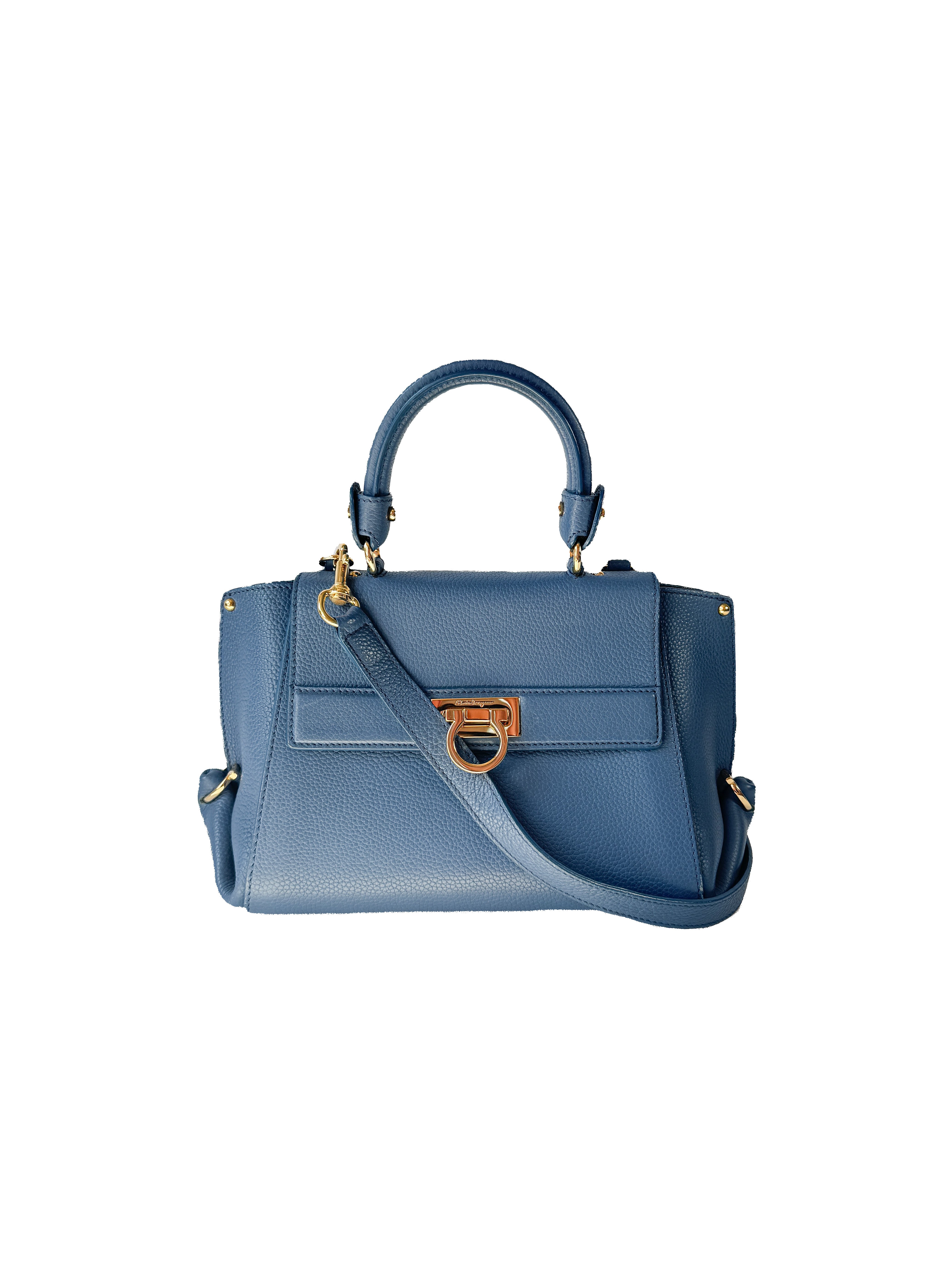 Salvatore Ferragamo blue grained calfskin small Sofia satchel  FZ-21 F626