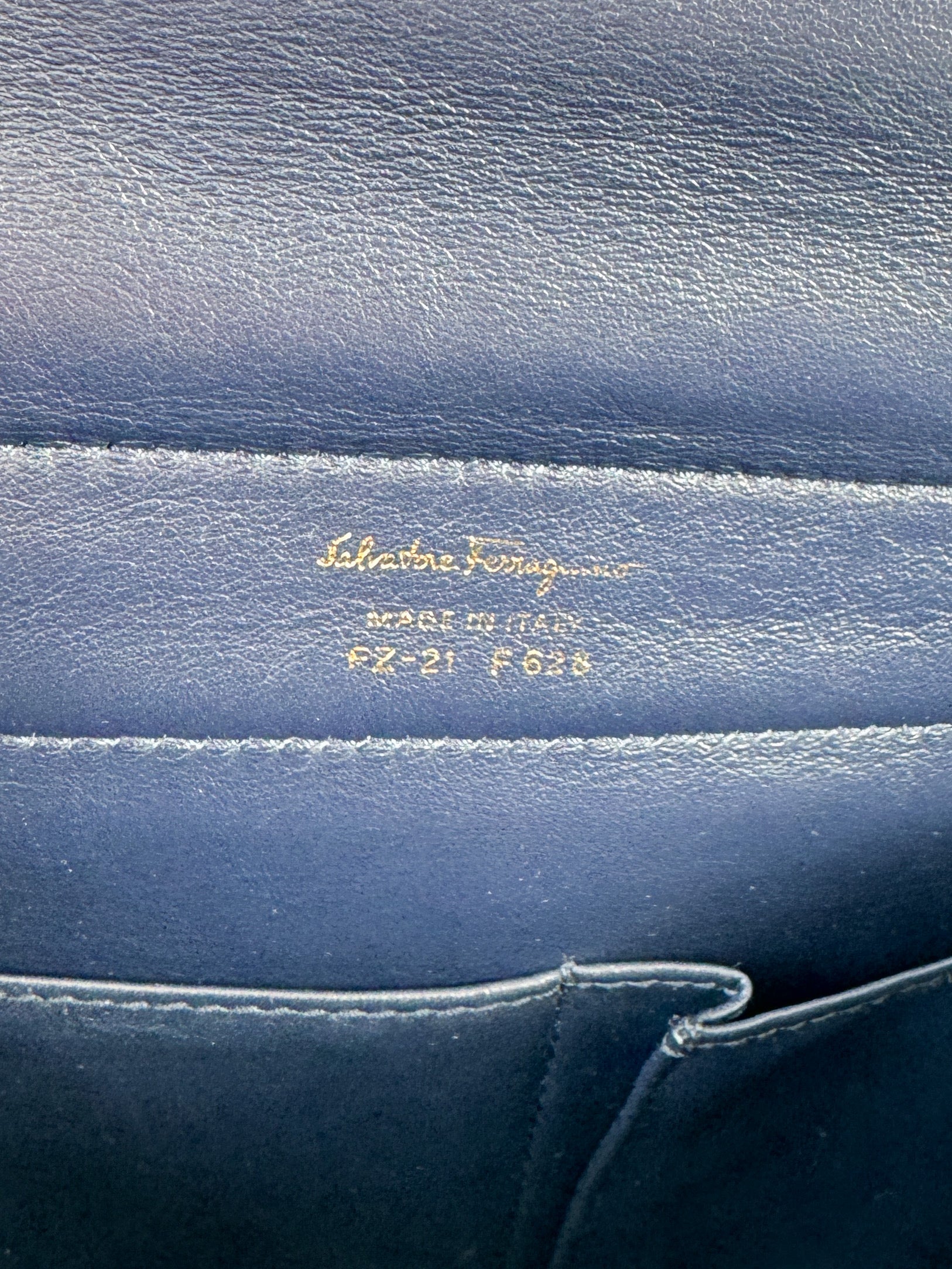 Salvatore Ferragamo blue grained calfskin small Sofia satchel FZ-21 F6