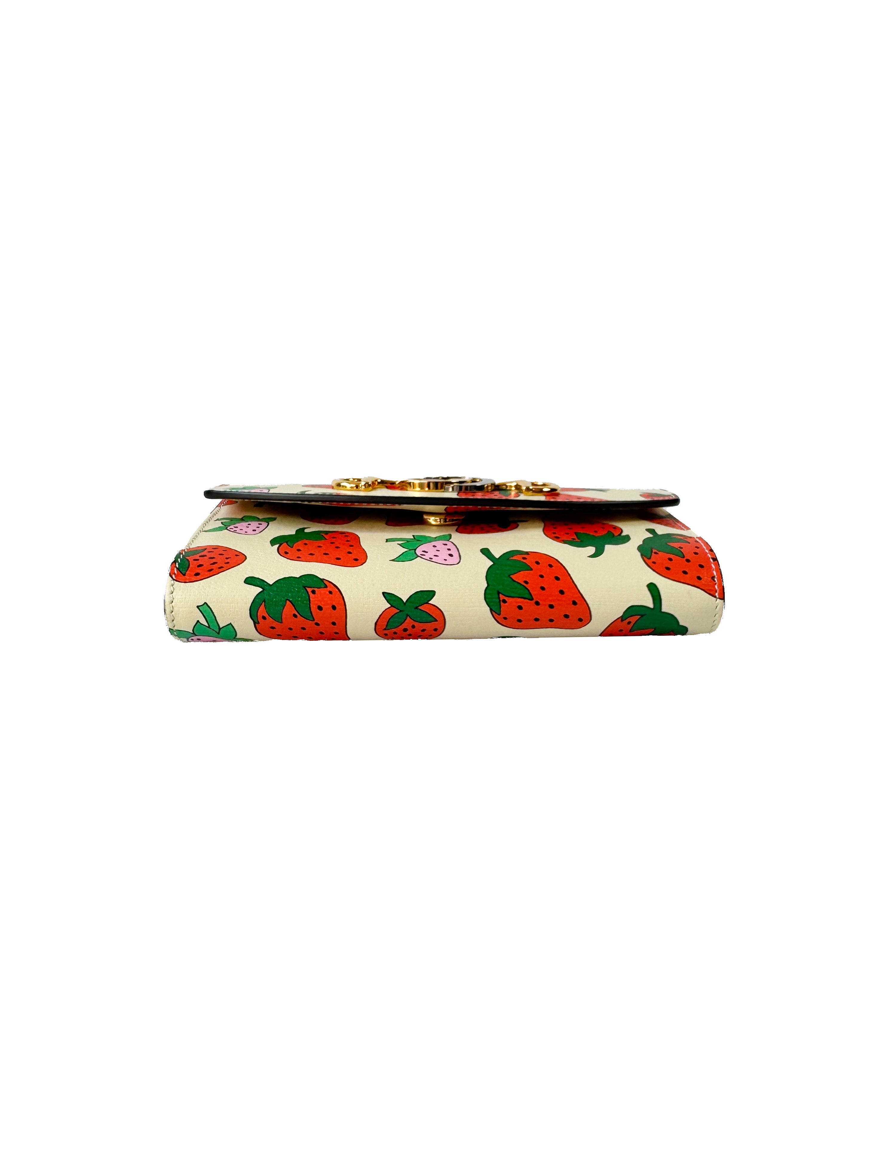 Gucci Calfskin Strawberry Print Mini Zumi Shoulder Bag 564718486628