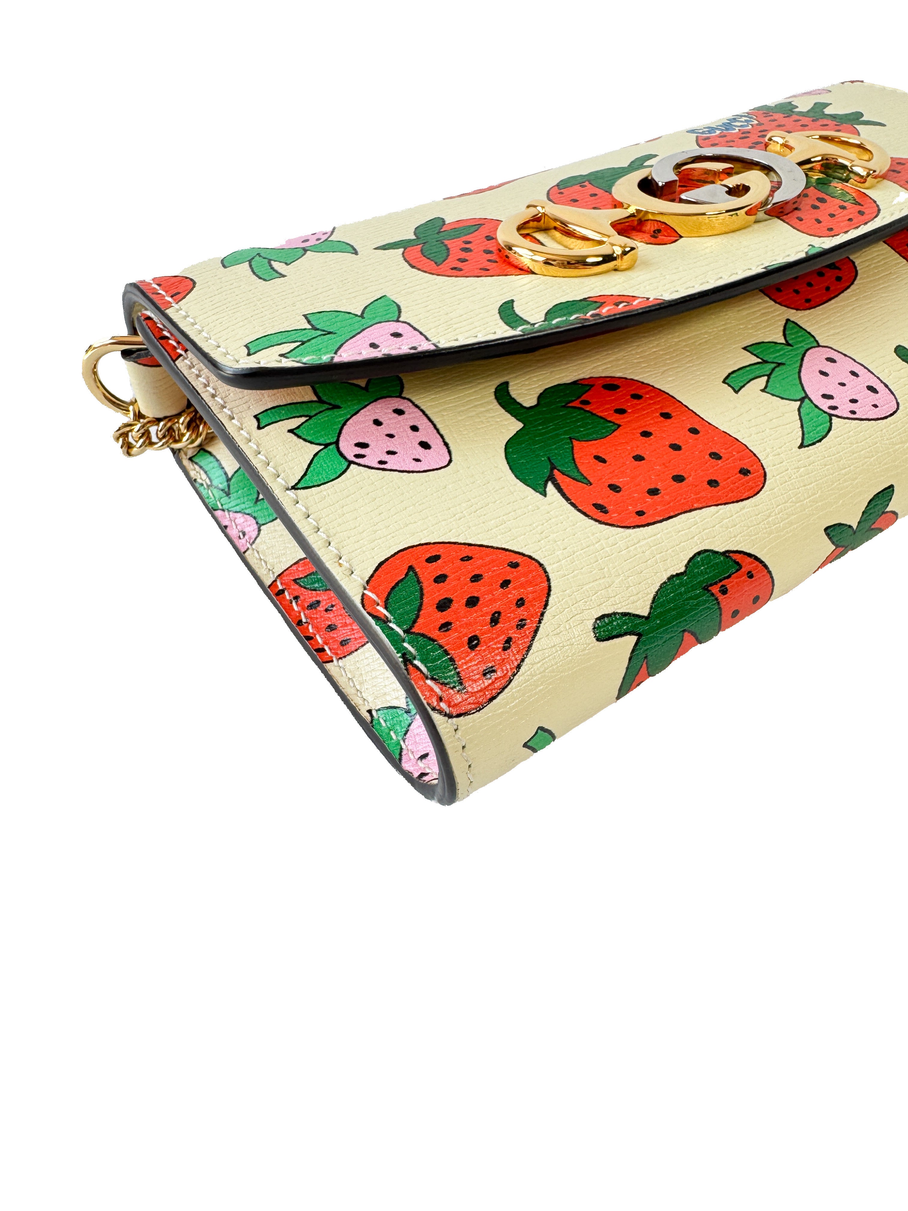 Gucci Calfskin Strawberry Print Mini Zumi Shoulder Bag 564718486628