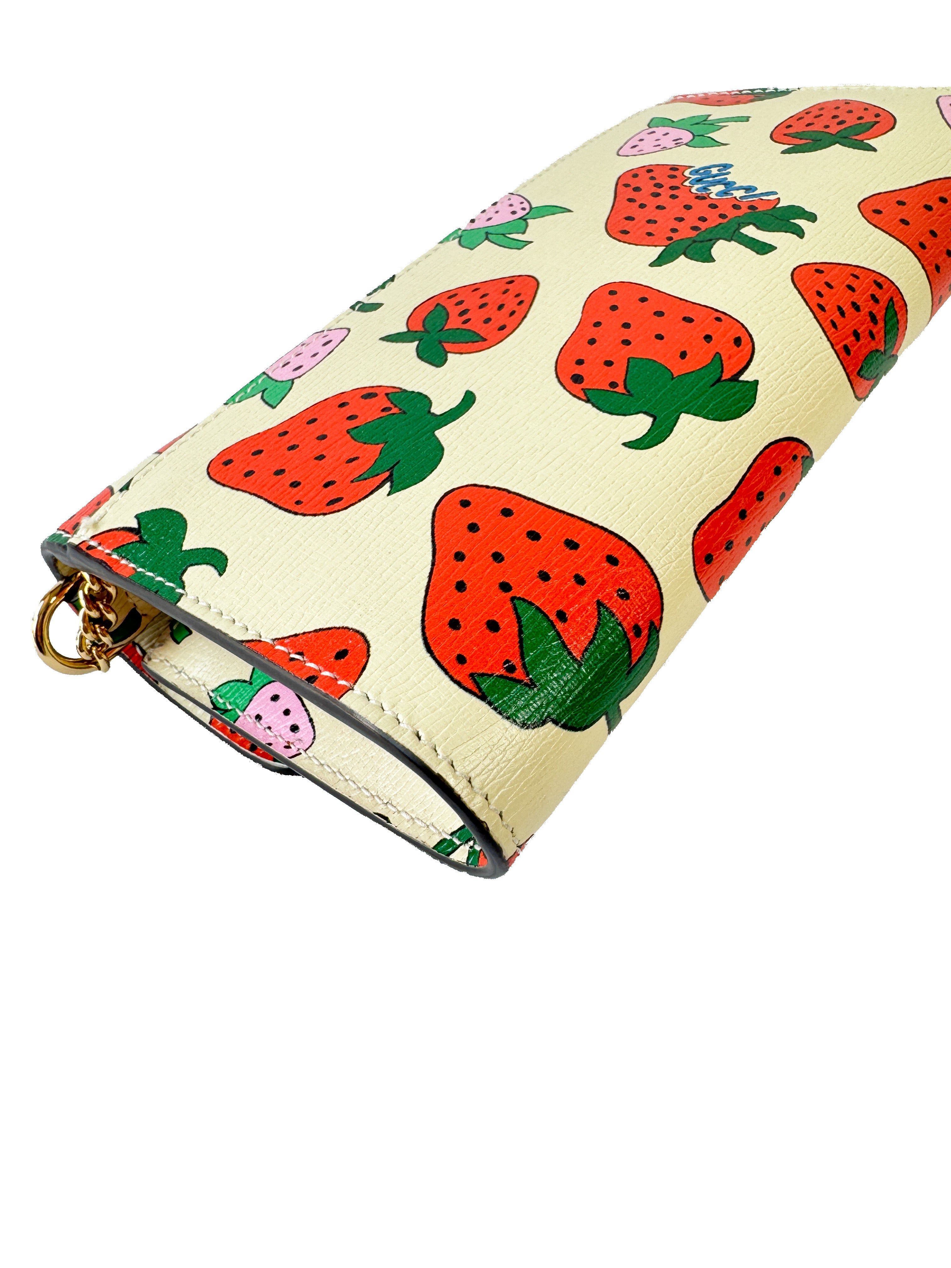 Gucci Calfskin Strawberry Print Mini Zumi Shoulder Bag 564718486628