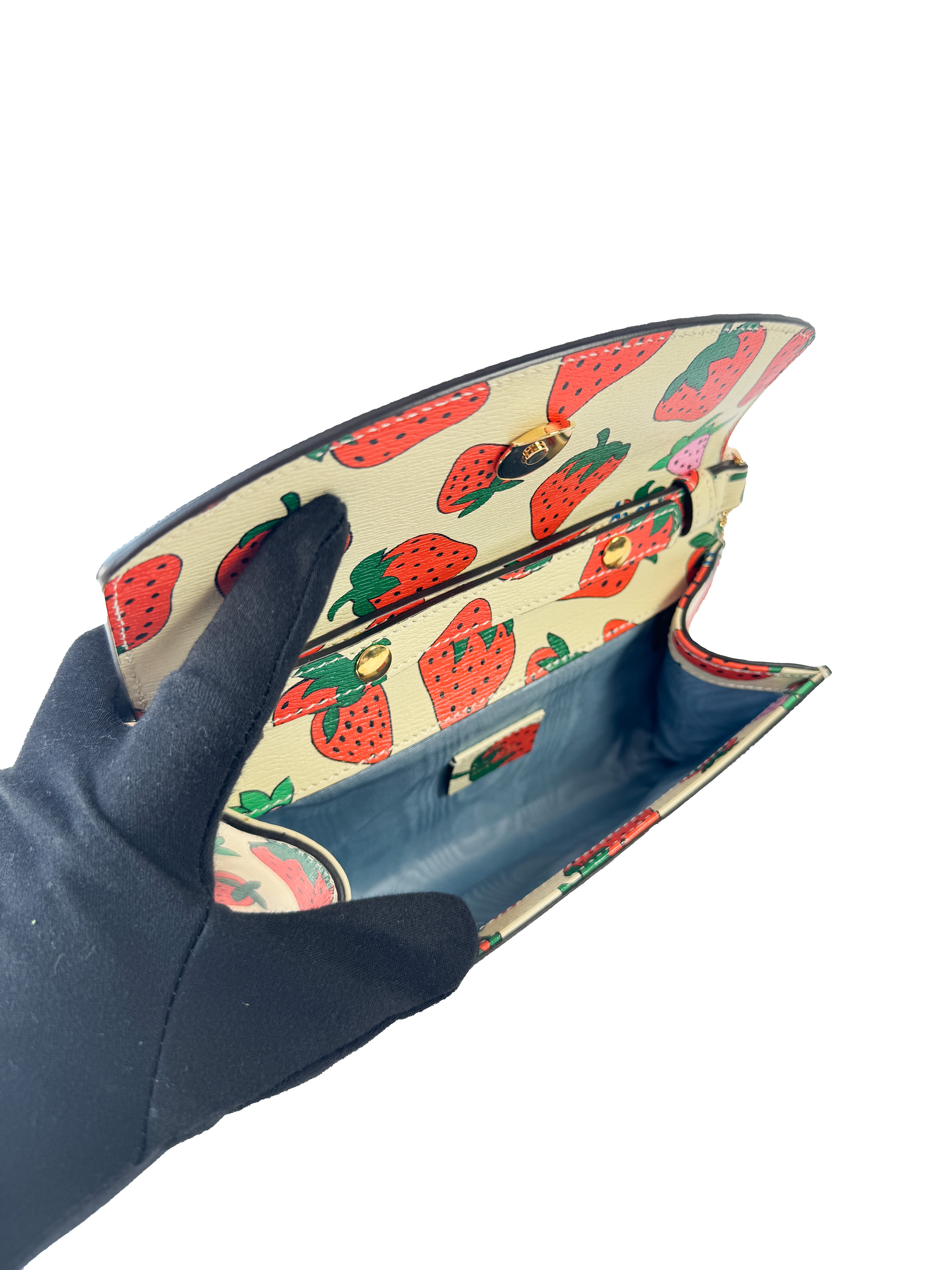 Gucci Calfskin Strawberry Print Mini Zumi Shoulder Bag 564718486628