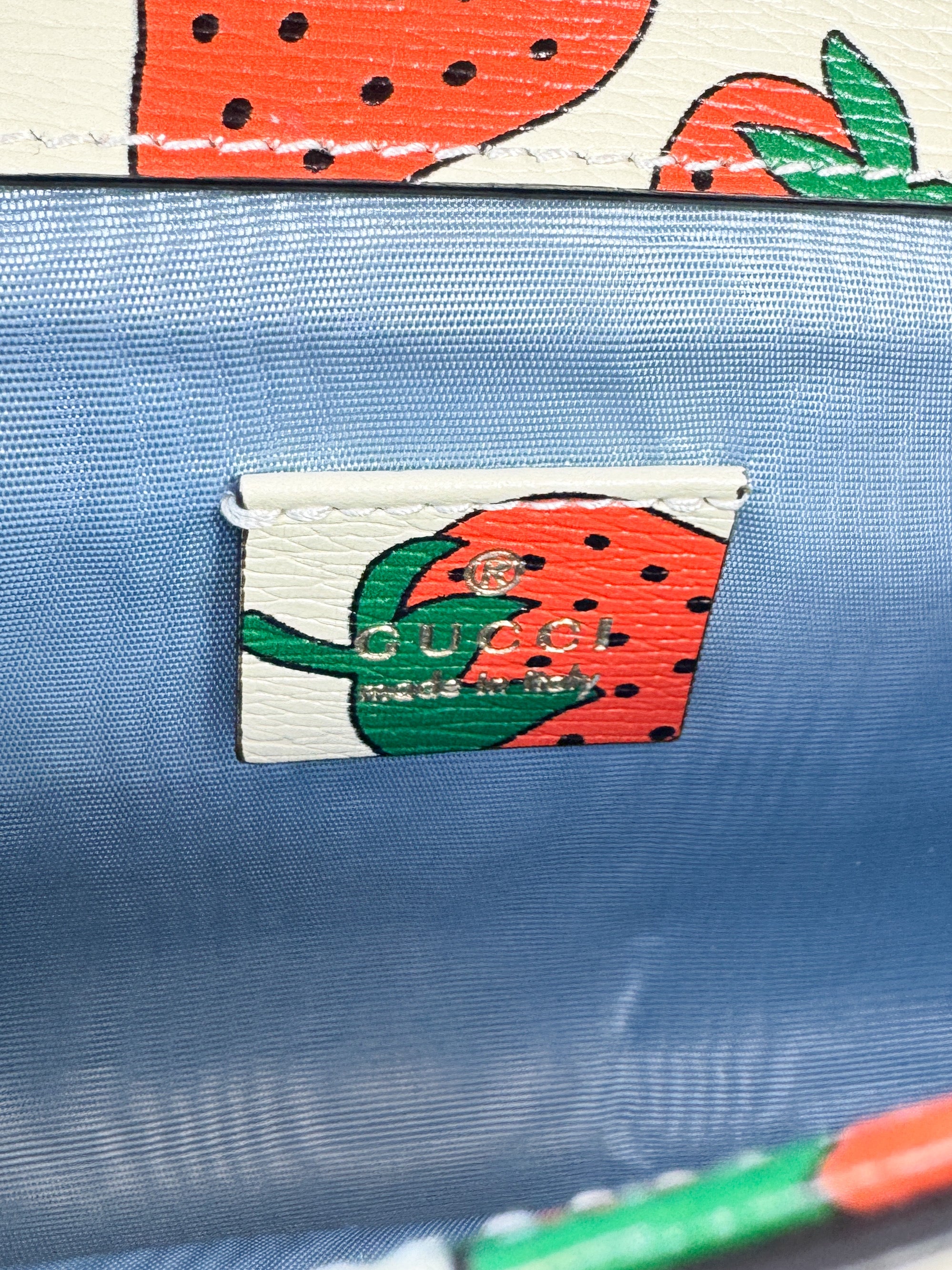 Gucci Calfskin Strawberry Print Mini Zumi Shoulder Bag 564718486628