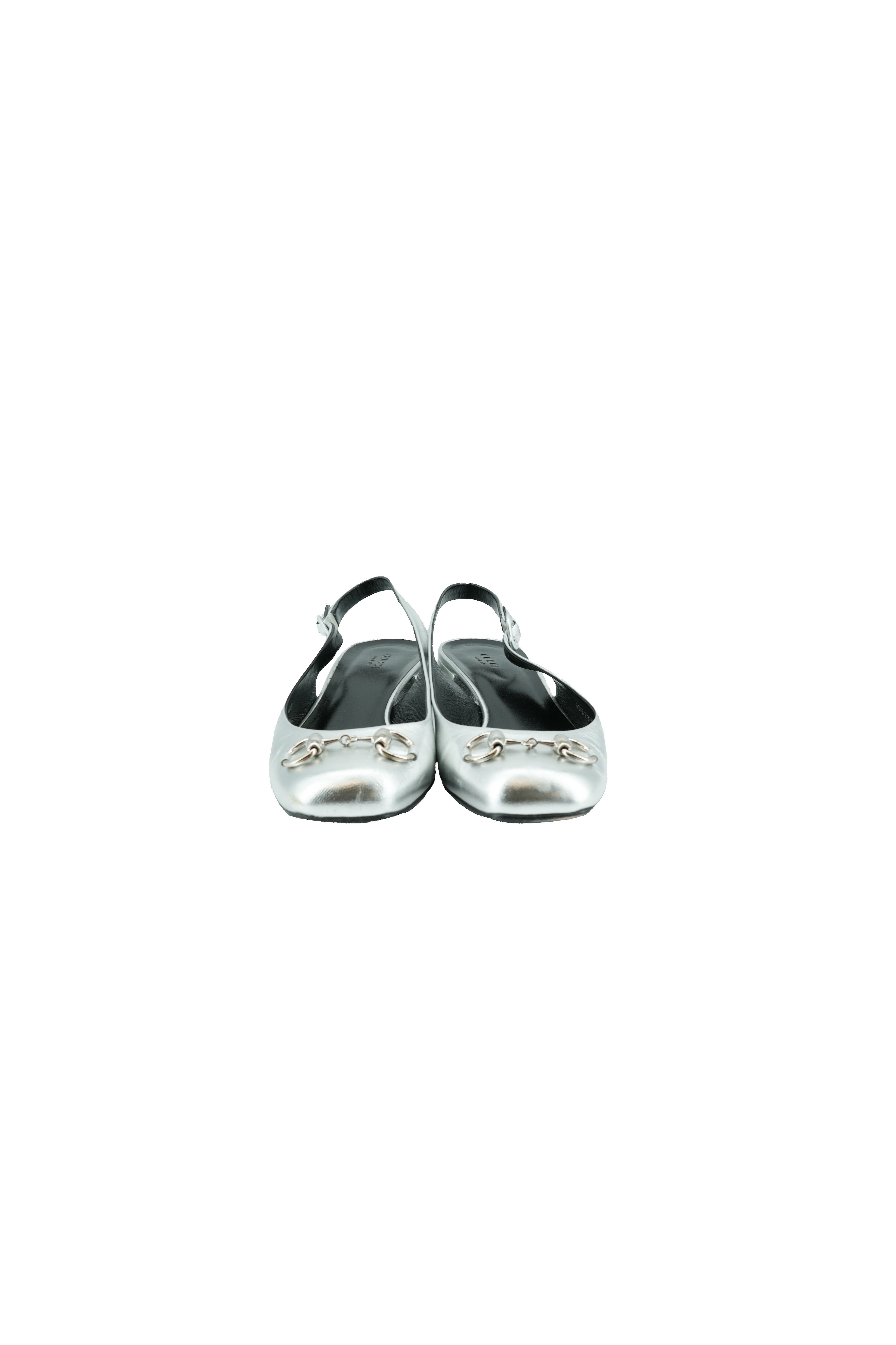 Gucci Horsebit silver metallic slingback flats size 40 BOX