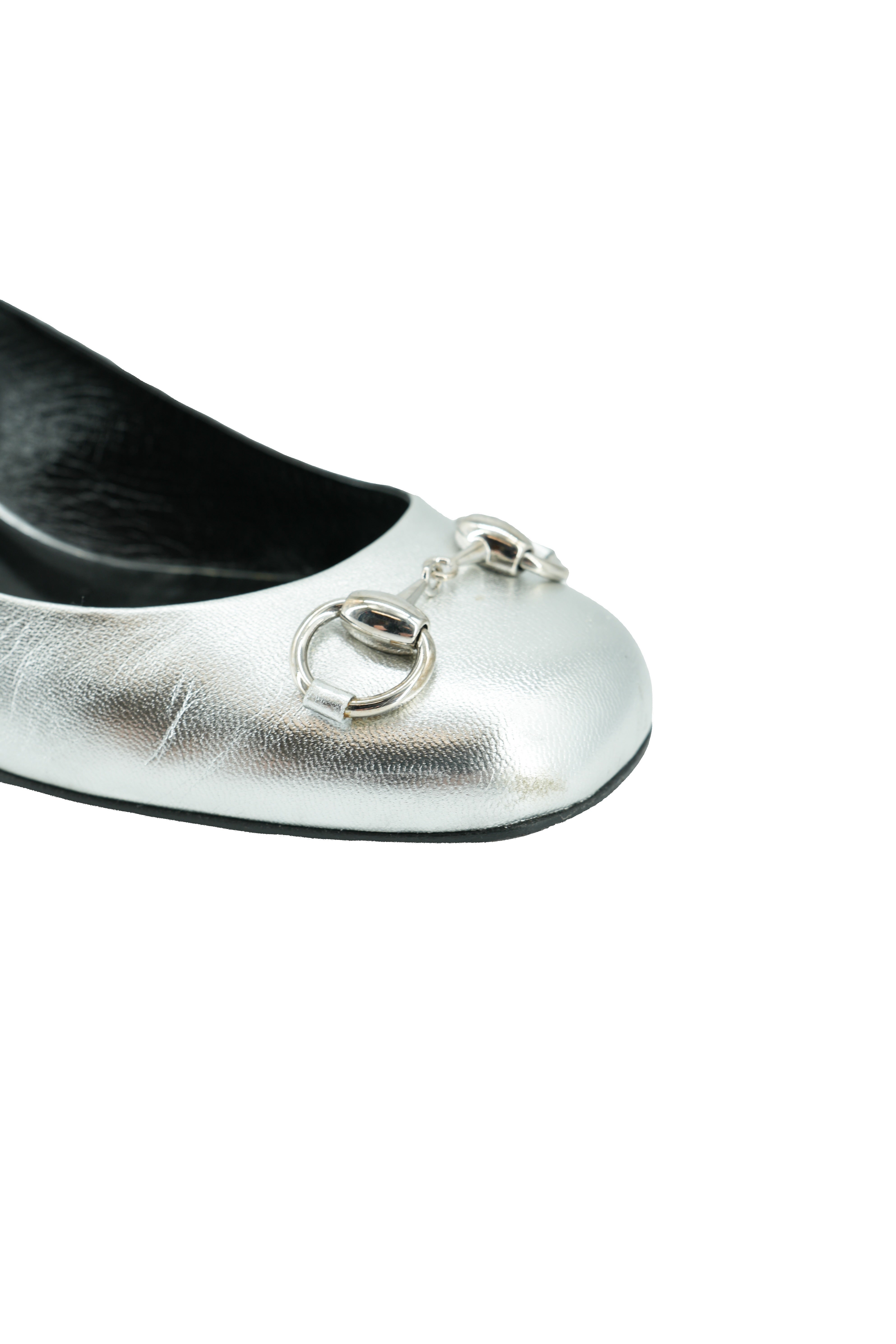 Gucci Horsebit silver metallic slingback flats size 40 BOX