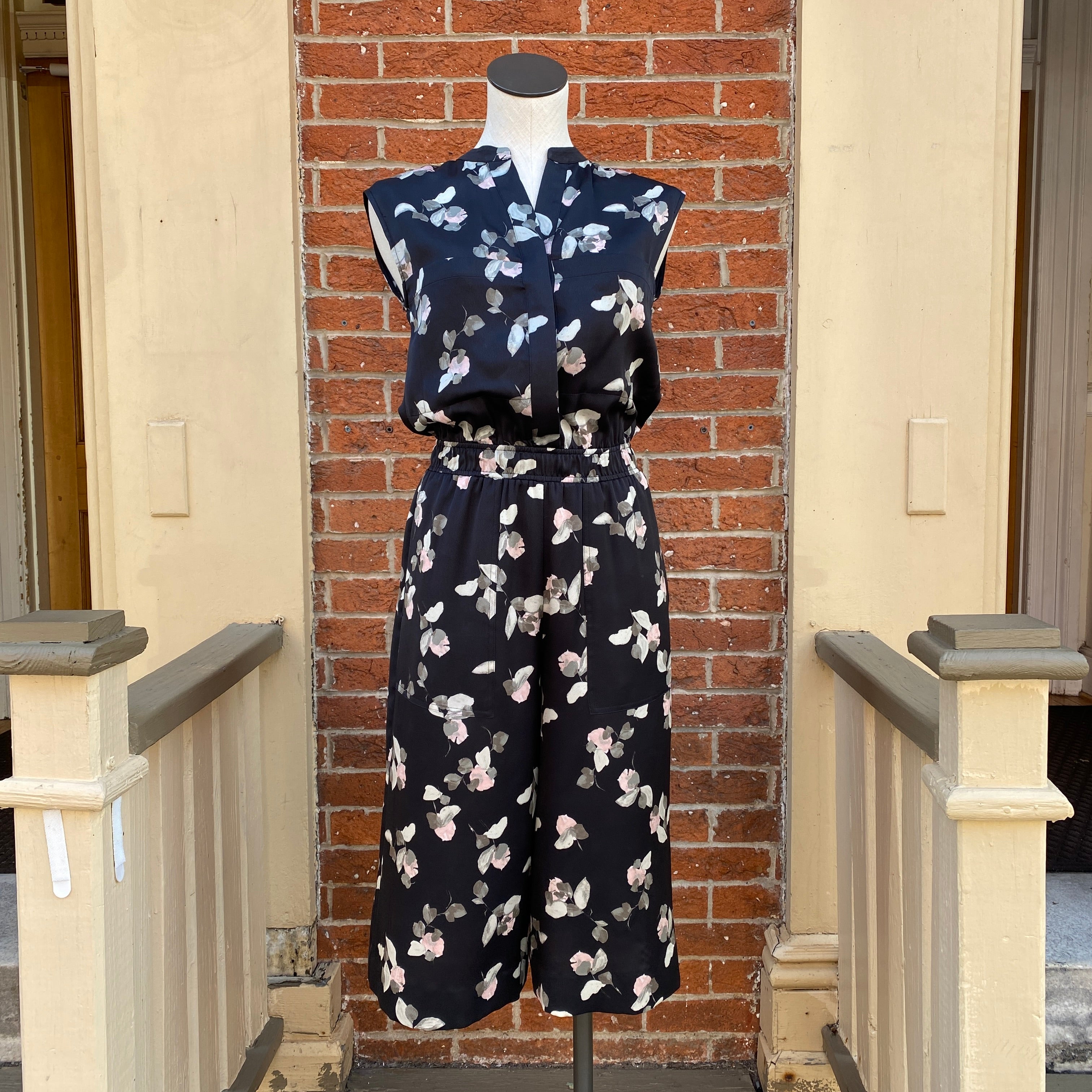 Vince black pink gray floral jumpsuit size XS