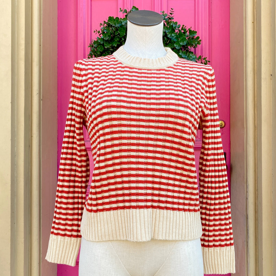 The Great red tan striped cropped sweater size Medium