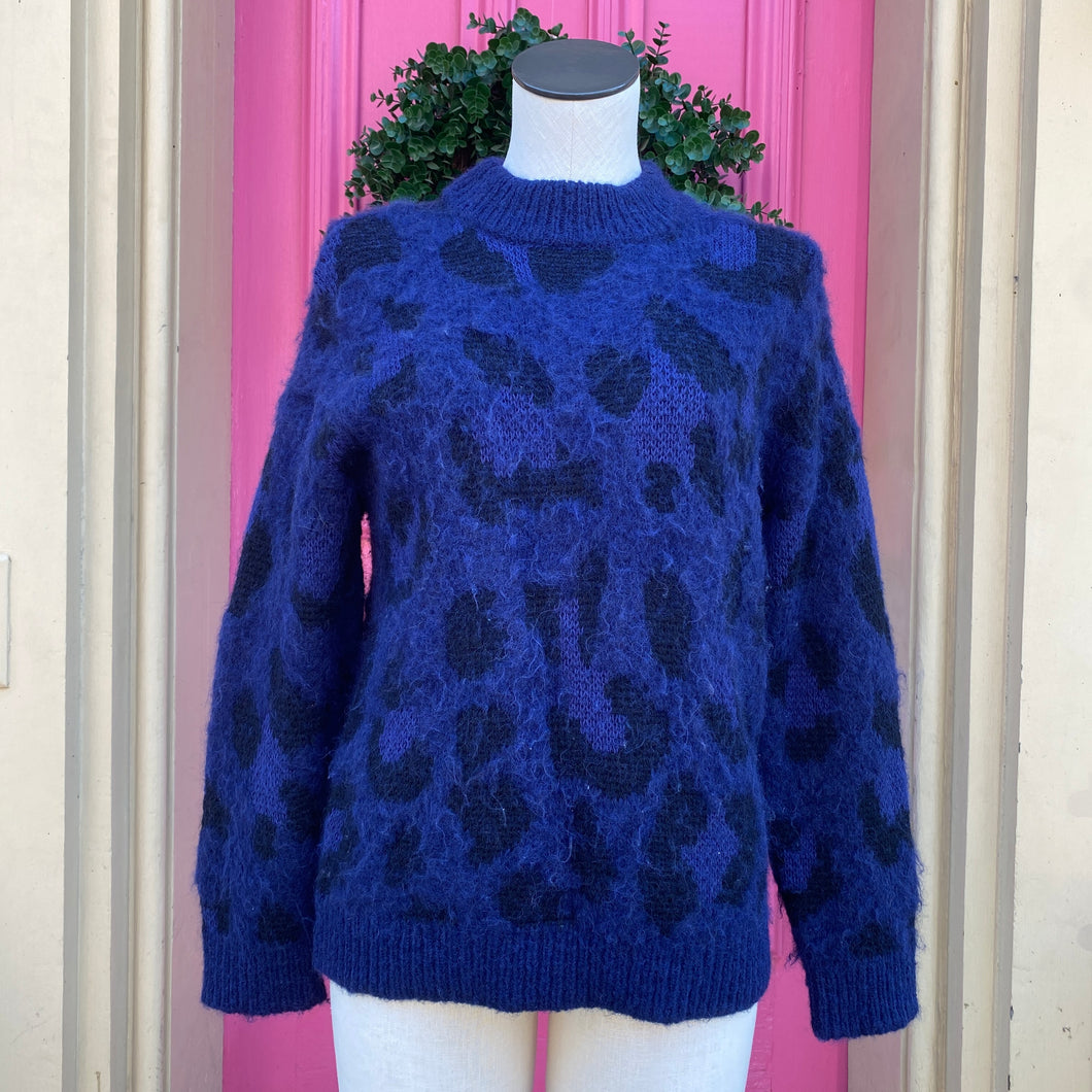 Kate Spade black navy leopard print sweater size Small