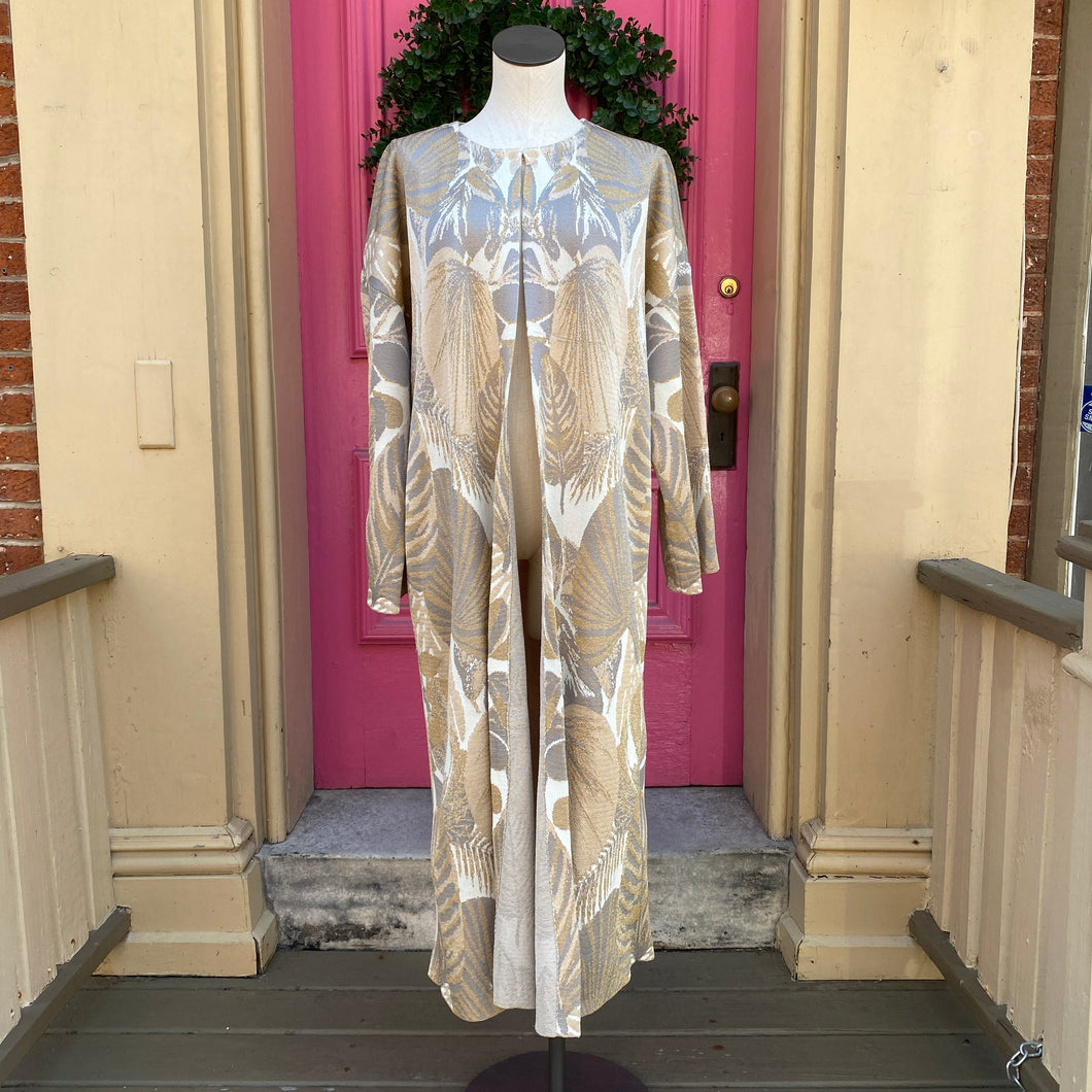 Zara gold silver cream floral open cardigan size Medium
