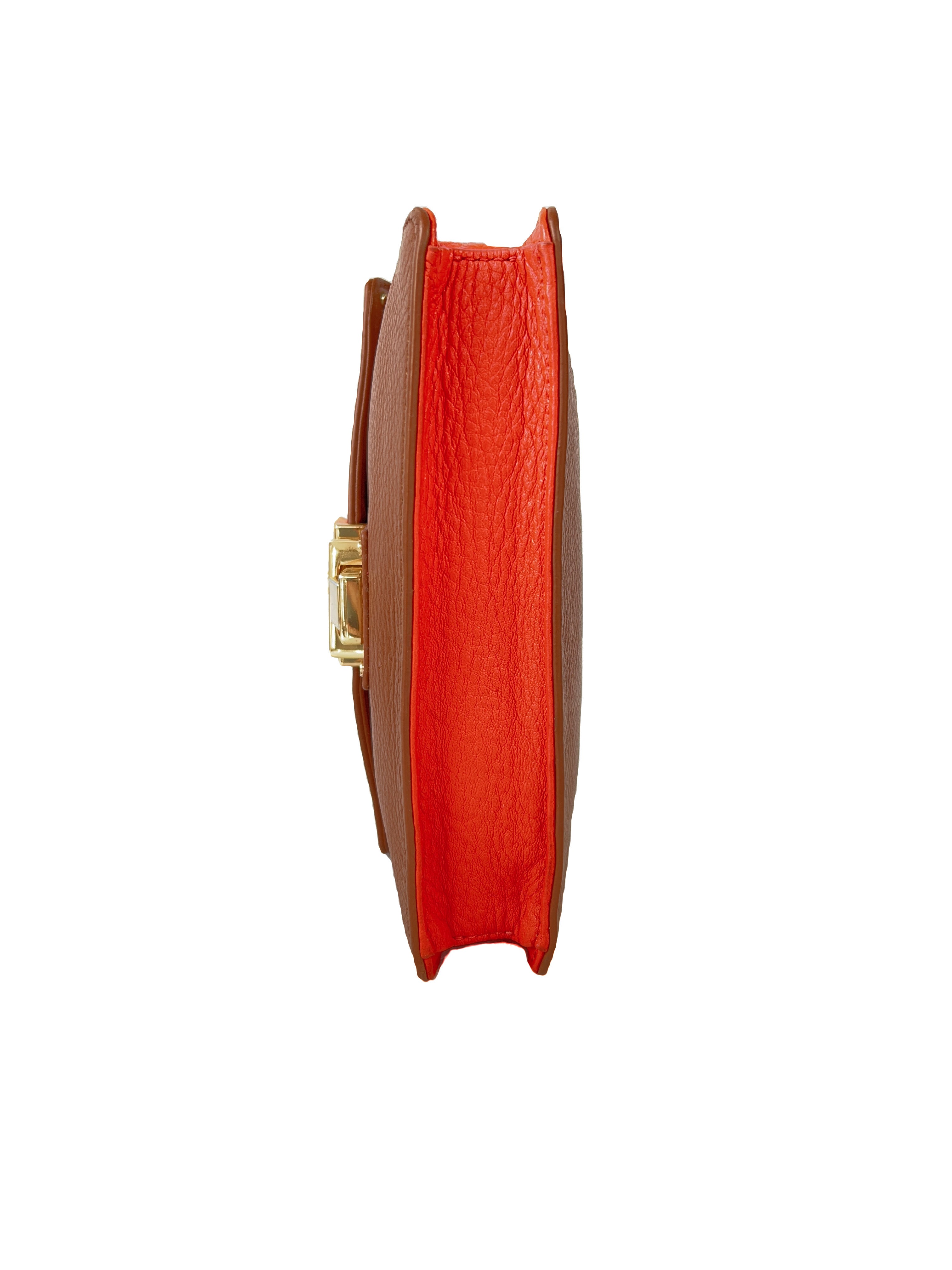 Tory Burch brown and orange leather mini crossbody - My Girlfriend's Wardrobe LLC
