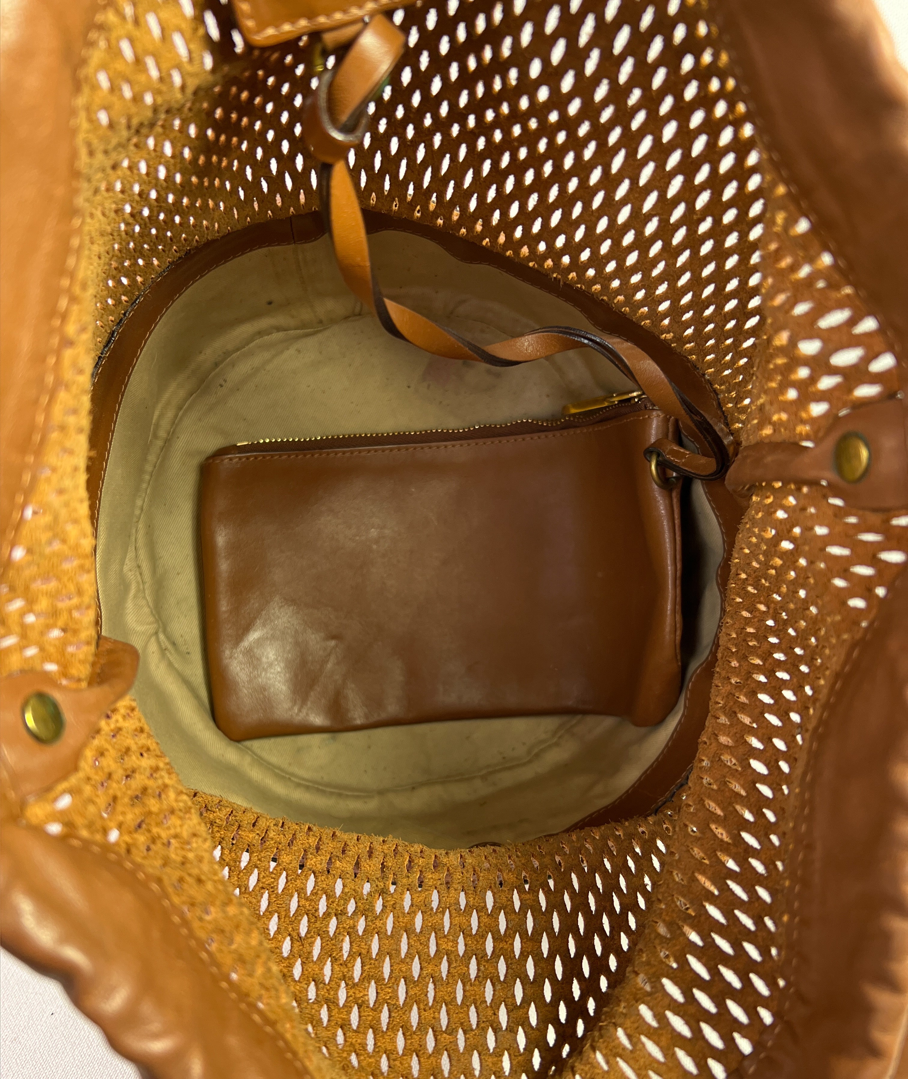 Chloe brown leather perforated bucket bag