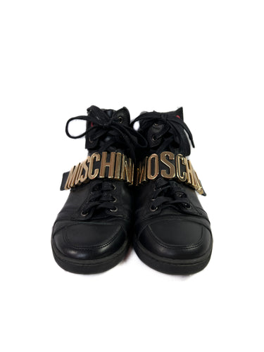 Moschino black leather high top sneakers size 40