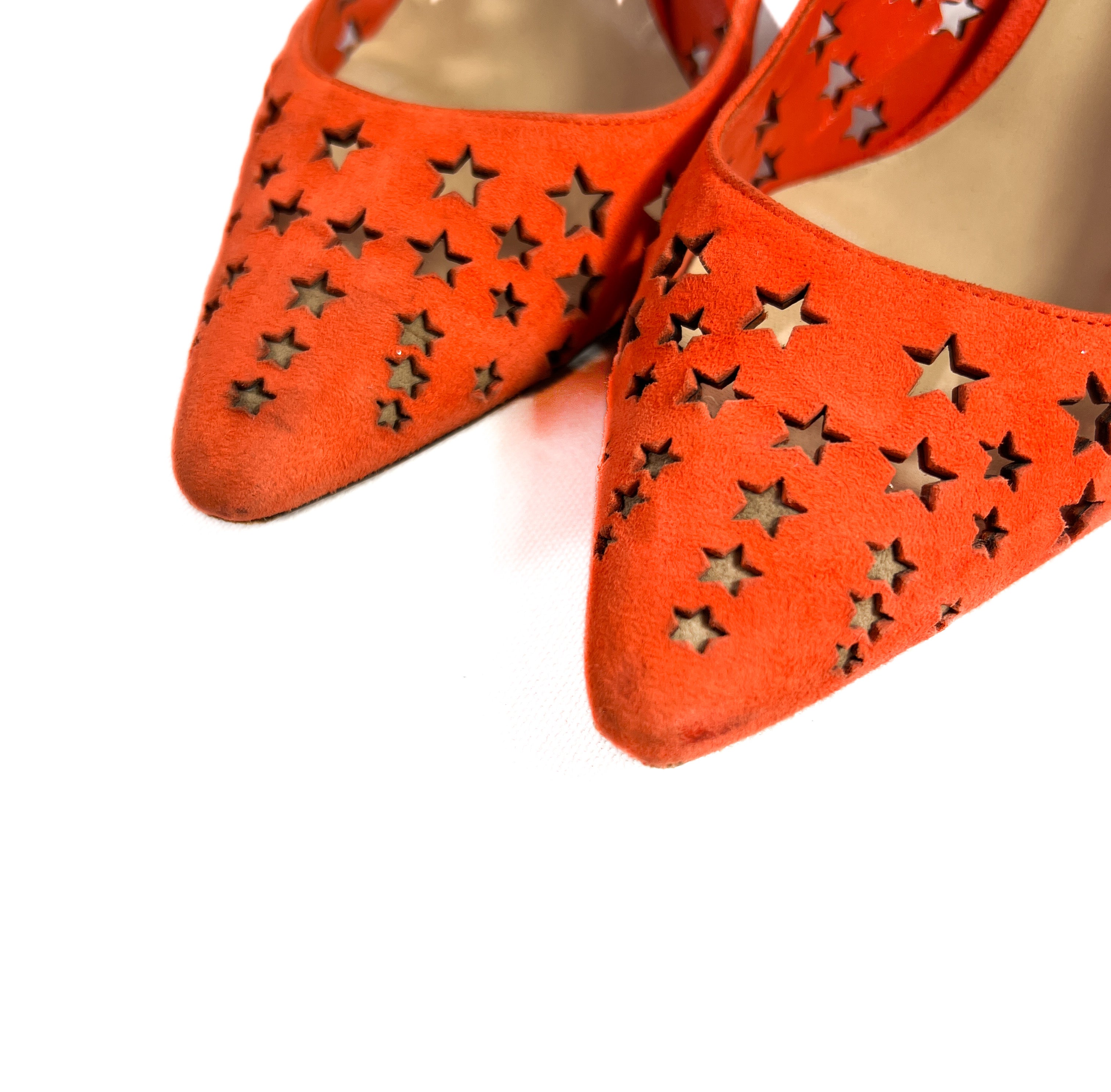 Jimmy Choo orange suede star cutout pumps size 39.5