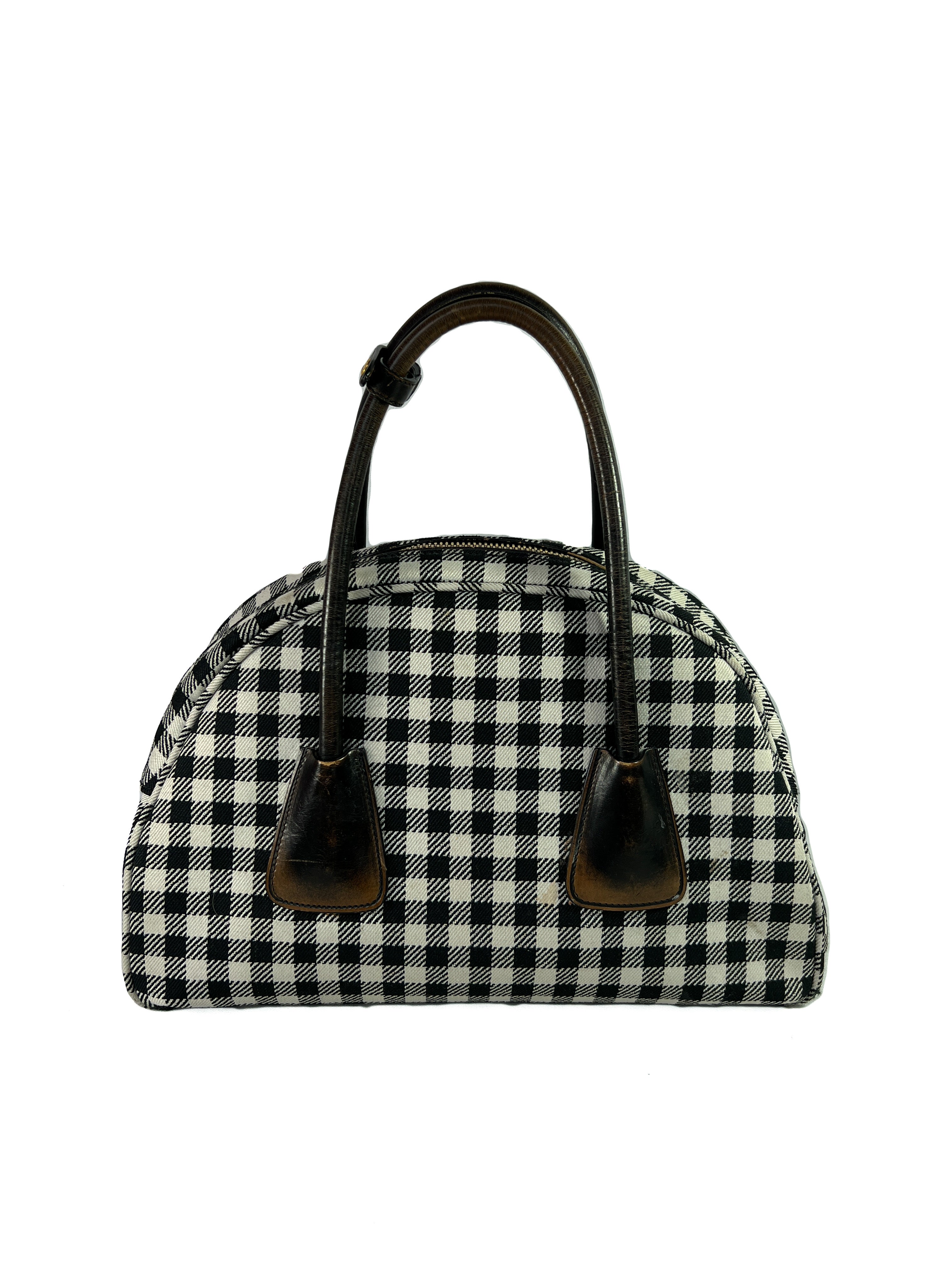Prada black and white check satchel