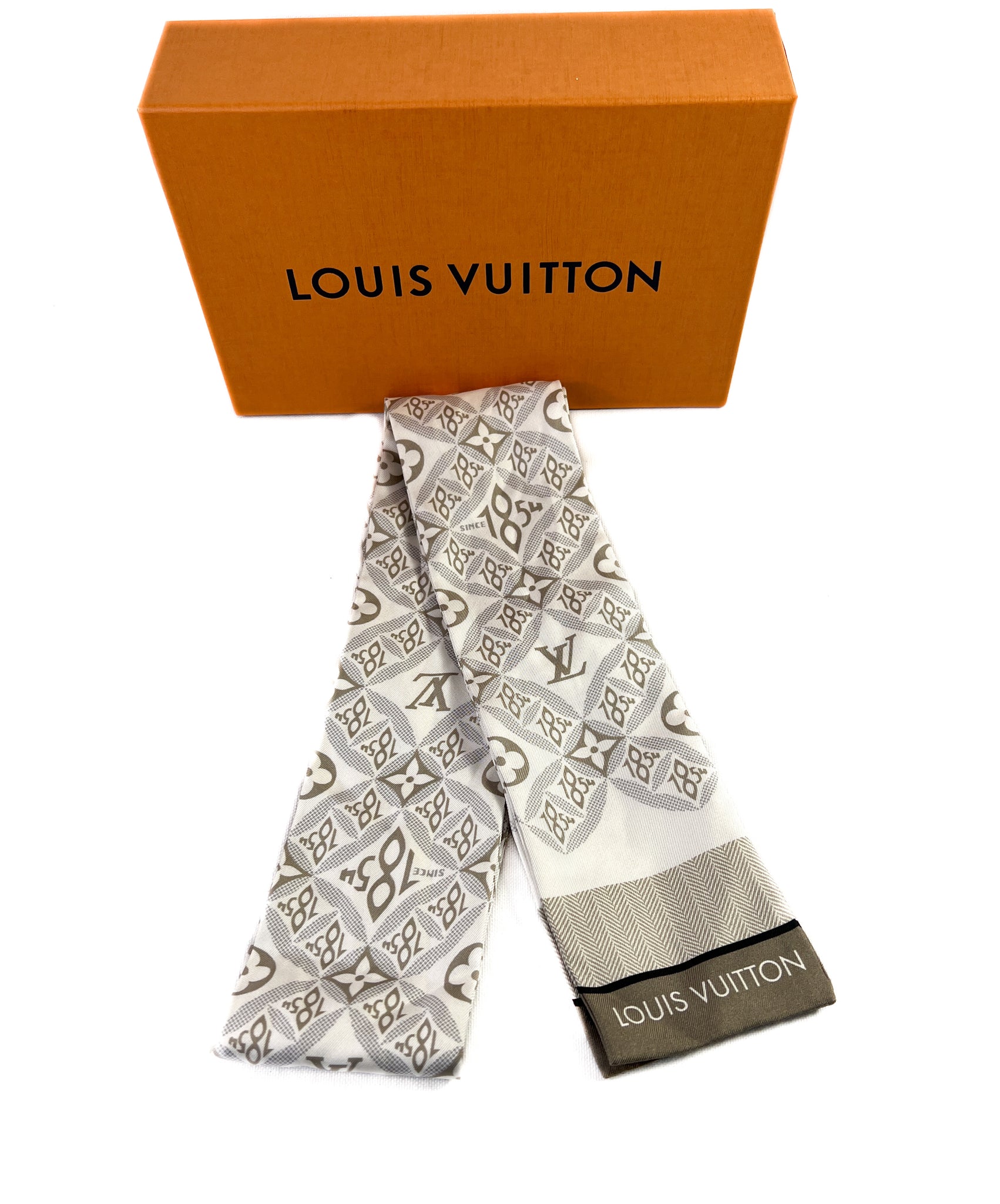 Louis Vuitton Brown Logo Printed Silk Twilly Louis Vuitton