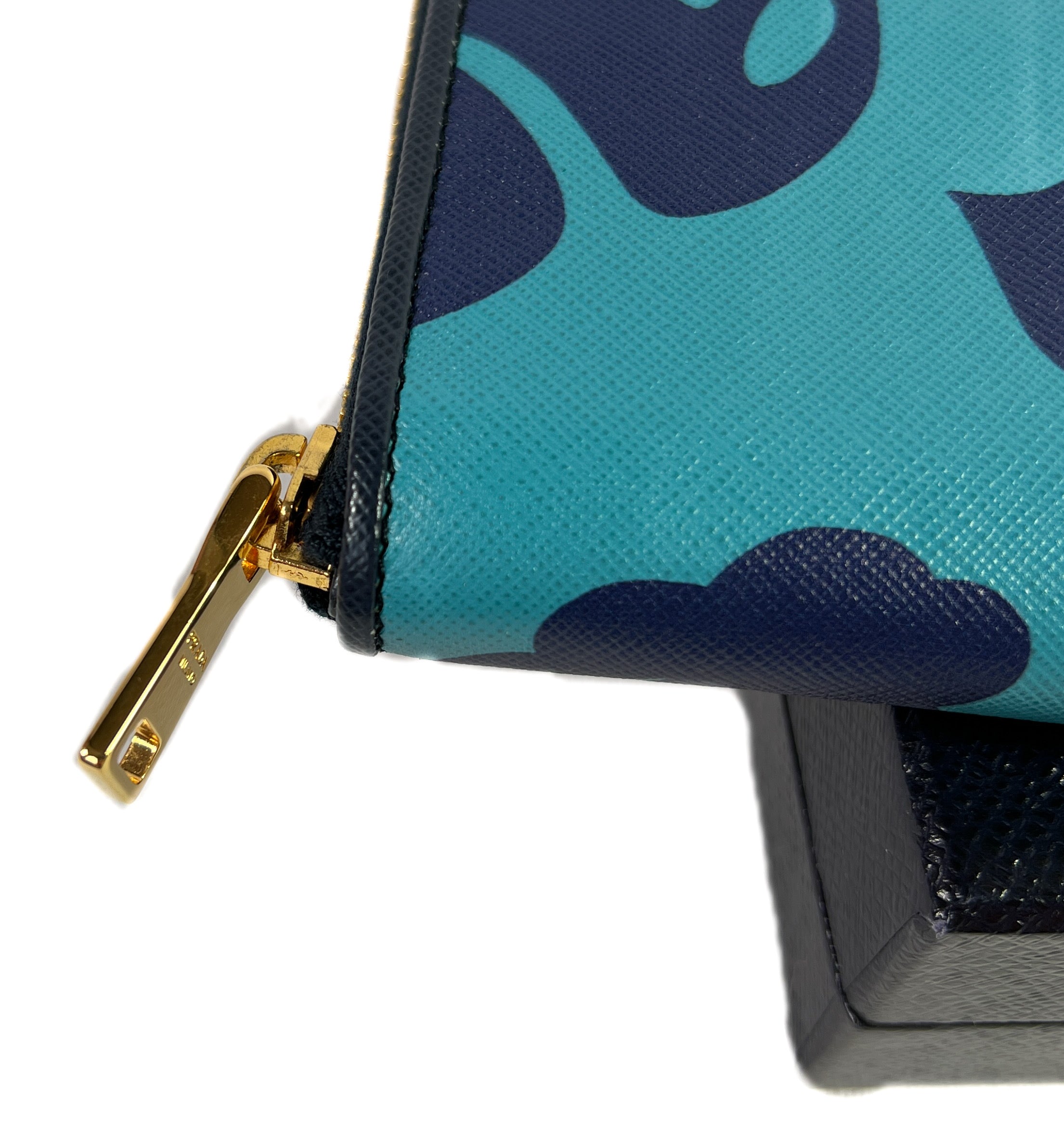 Prada blue print coated canvas leather wallet NEW