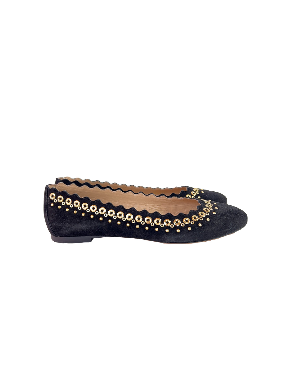 Chloé black suede studded Lauren flats size 37.5 NEW
