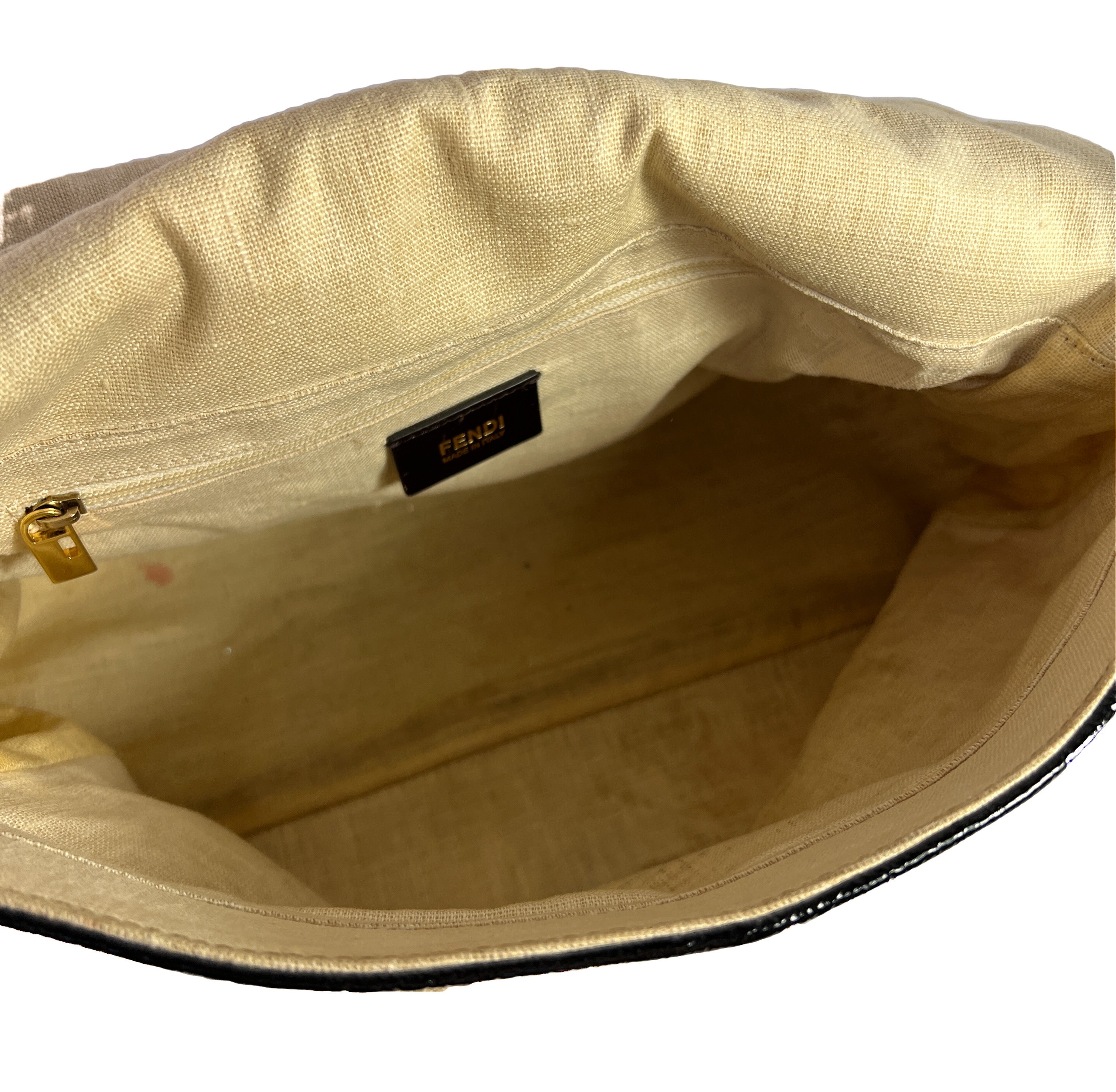 Fendi raffia & black patent mama forever shoulder bag