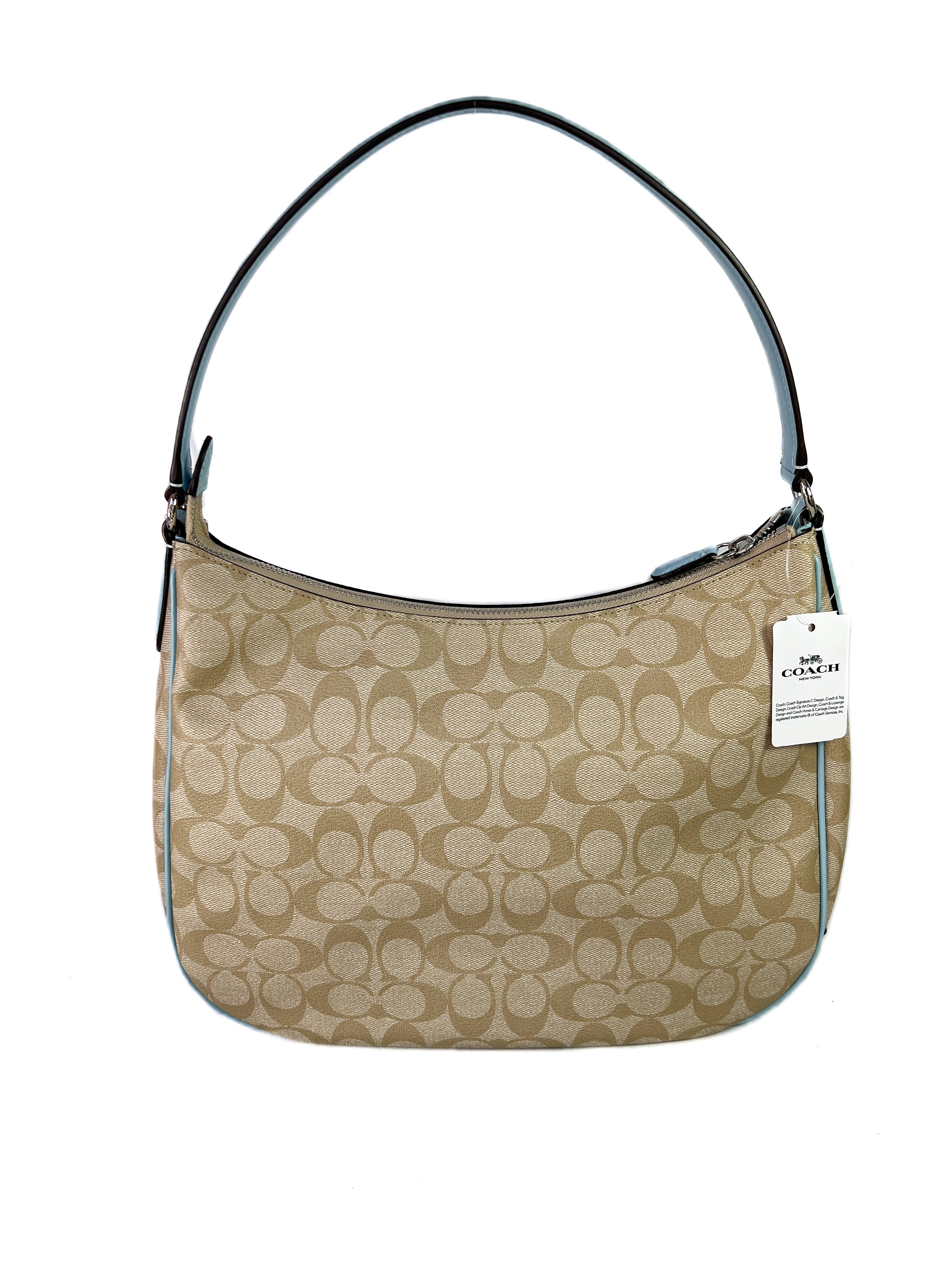 Coach tan light blue leather coated canvas shoulder bag F29209 NWT