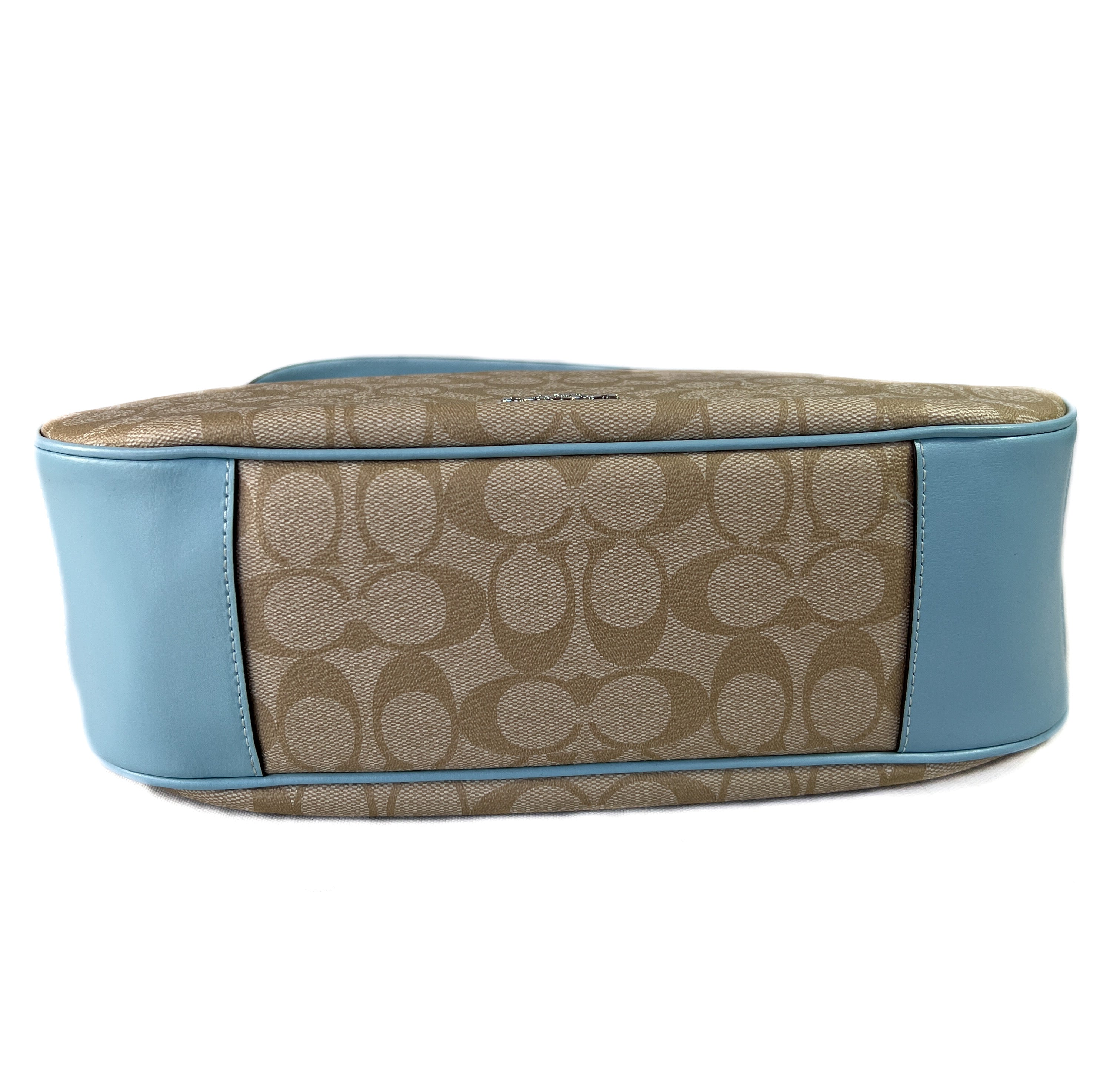 Coach tan light blue leather coated canvas shoulder bag F29209 NWT