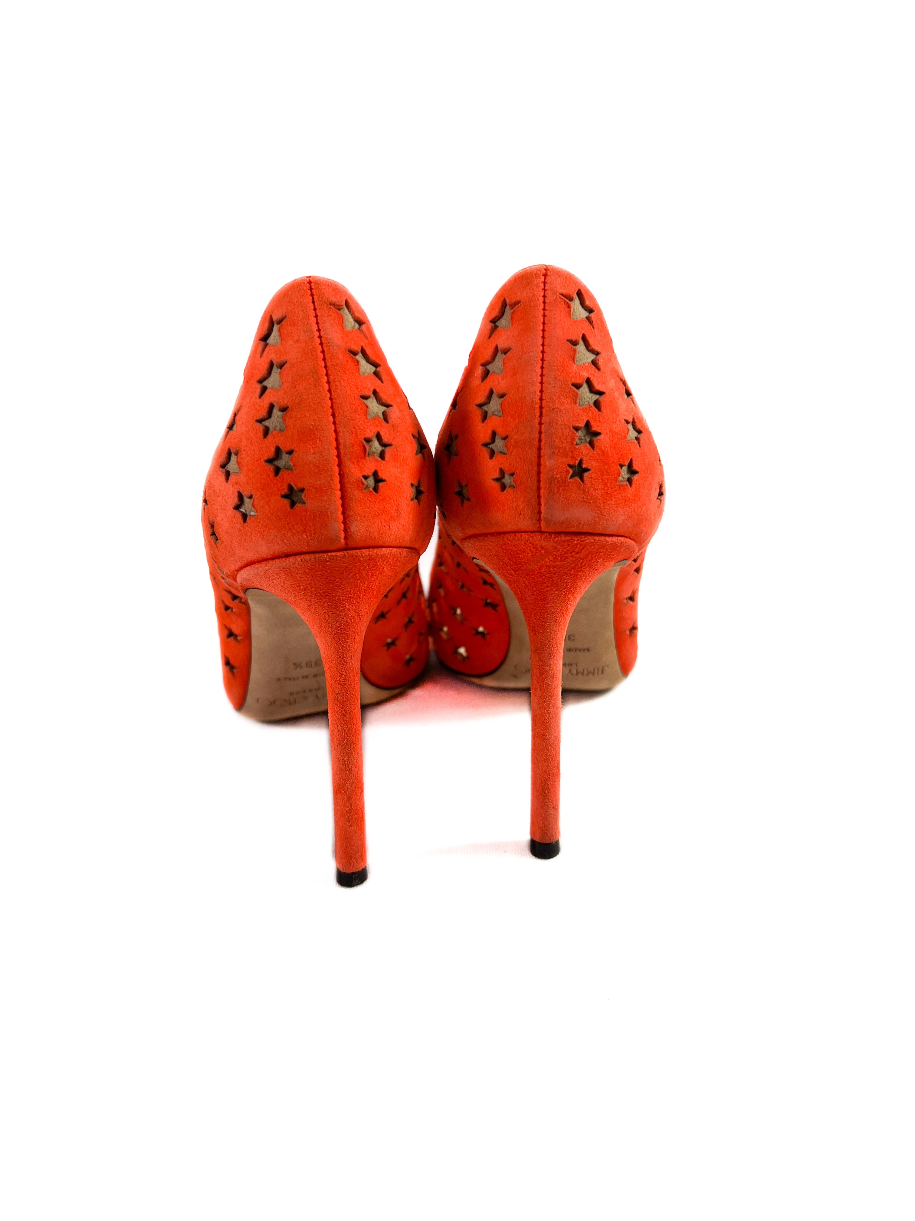 Jimmy Choo orange suede star cutout pumps size 39.5