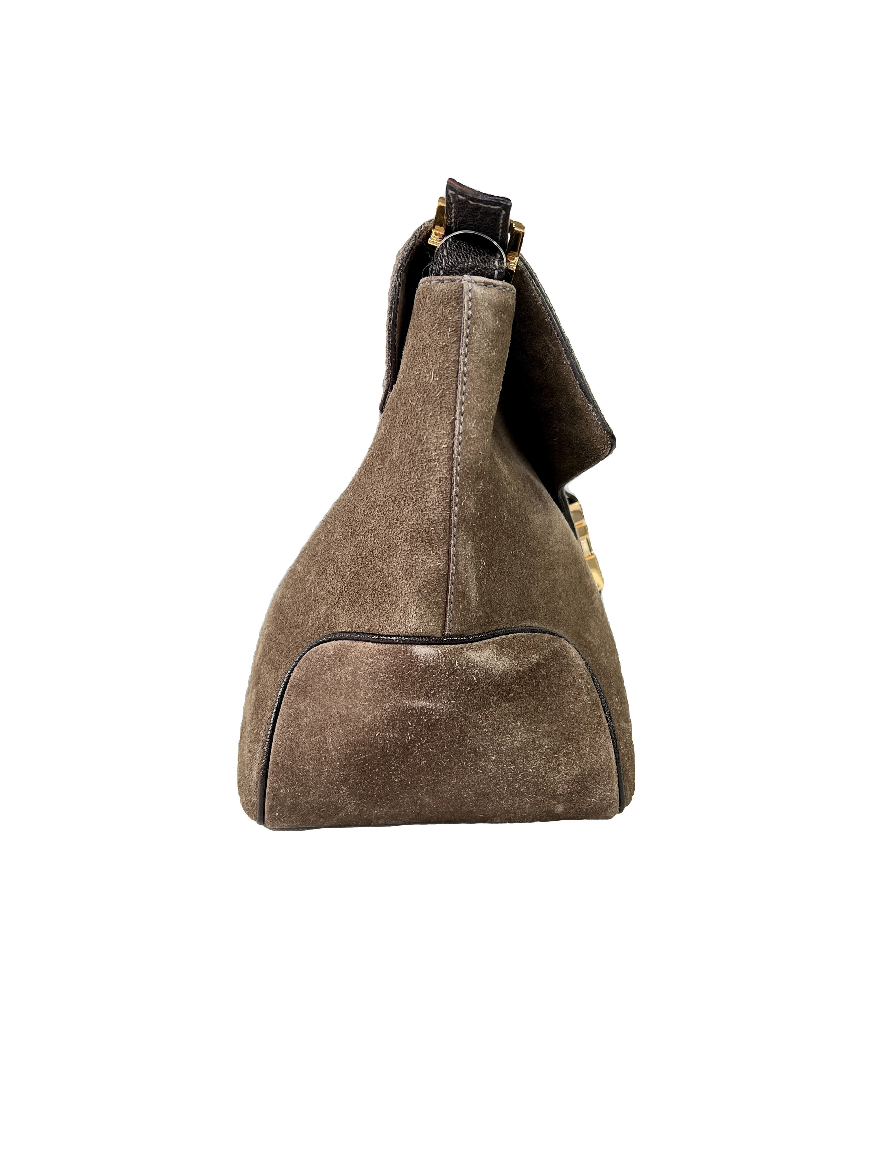 Salvatore Ferragamo taupe suede shoulder bag