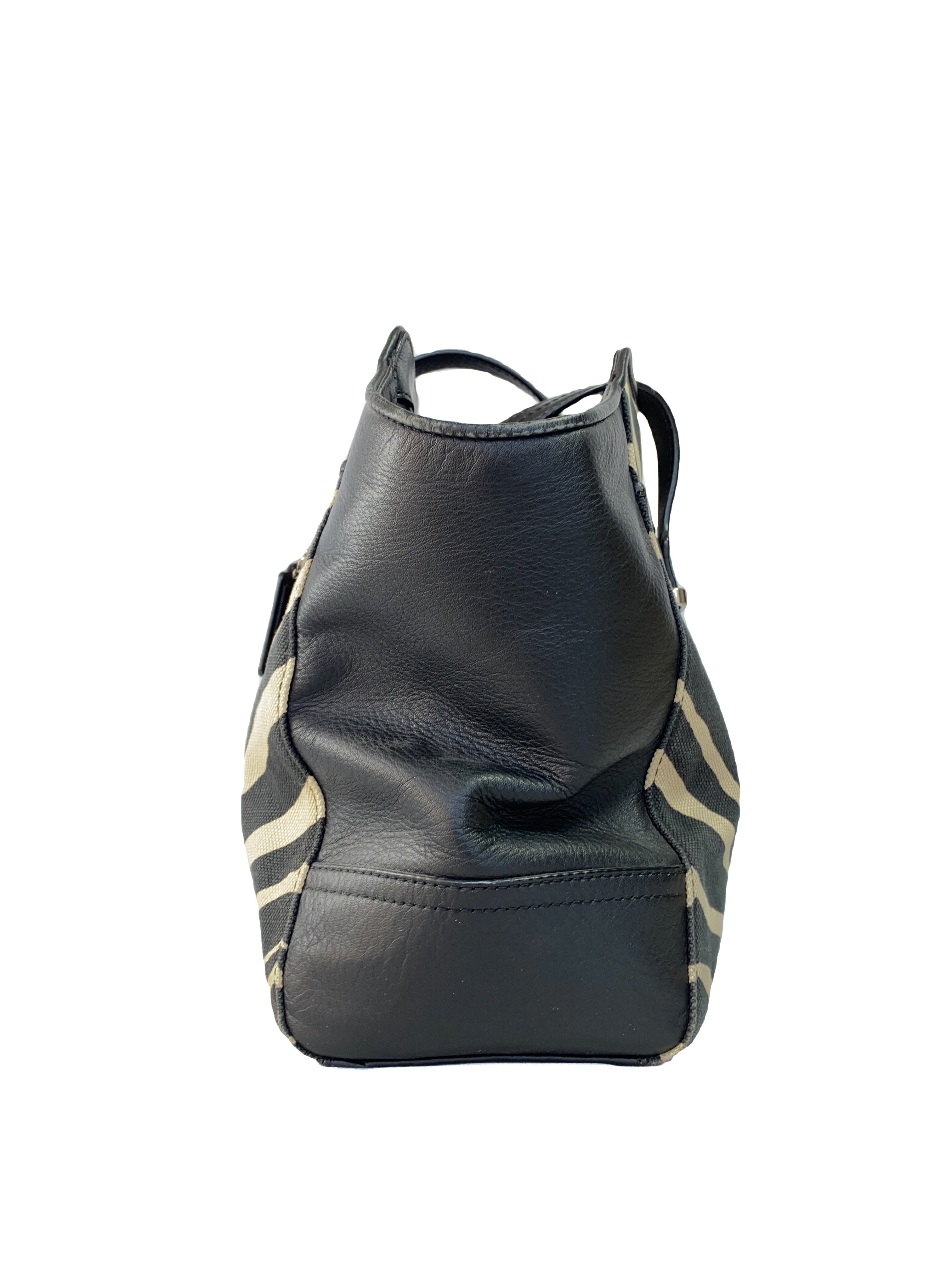 Coach black & beige zebra print tote