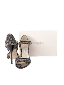 Jimmy Choo black and nude lace strappy pump size 39