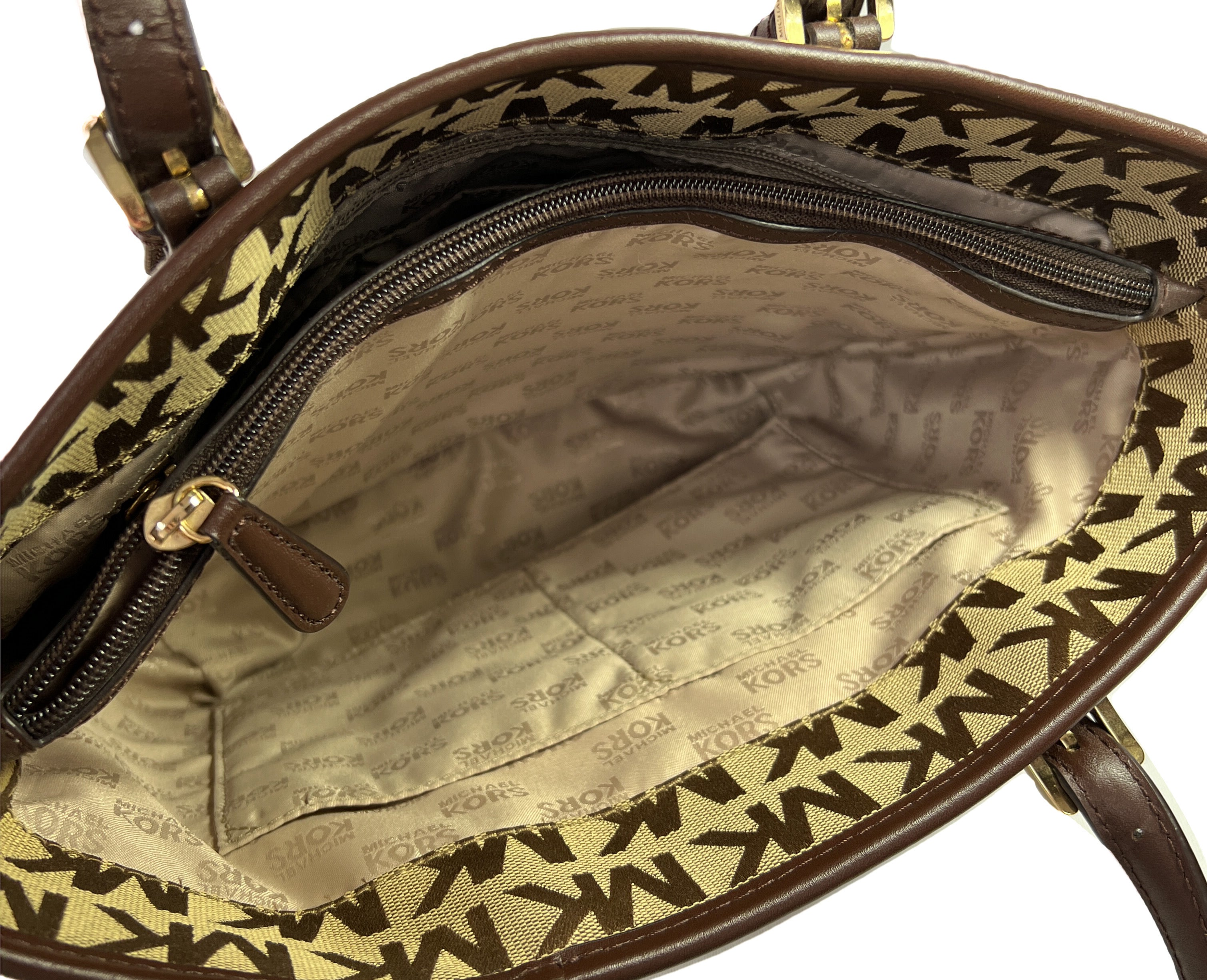 Michael Kors brown signature jet set front pocket tote