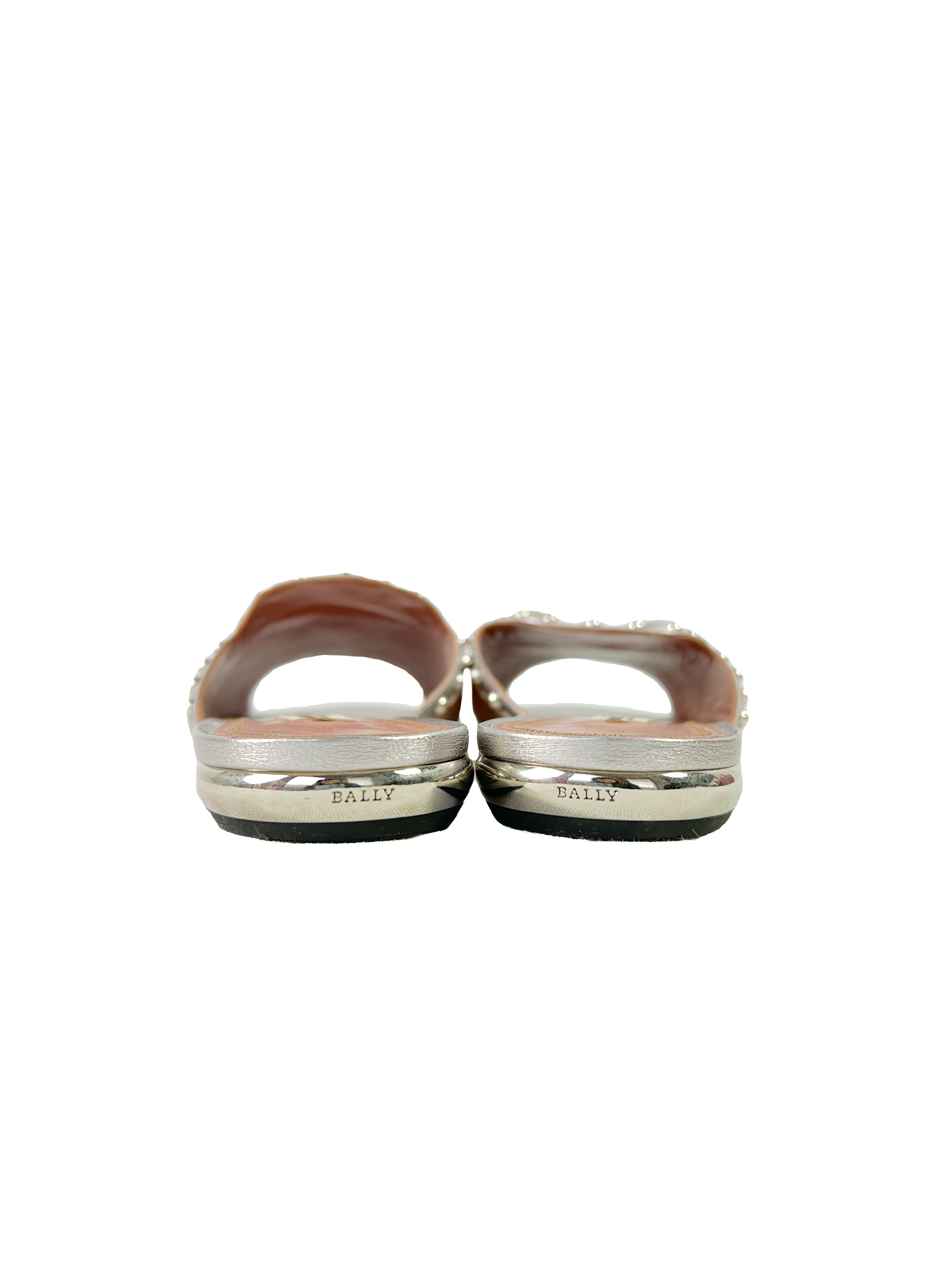 Bally pink and silver leather metallic slides size 8.5