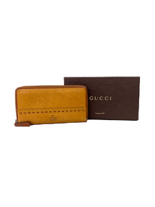 Gucci mustard yellow leather crafty zip around wallet