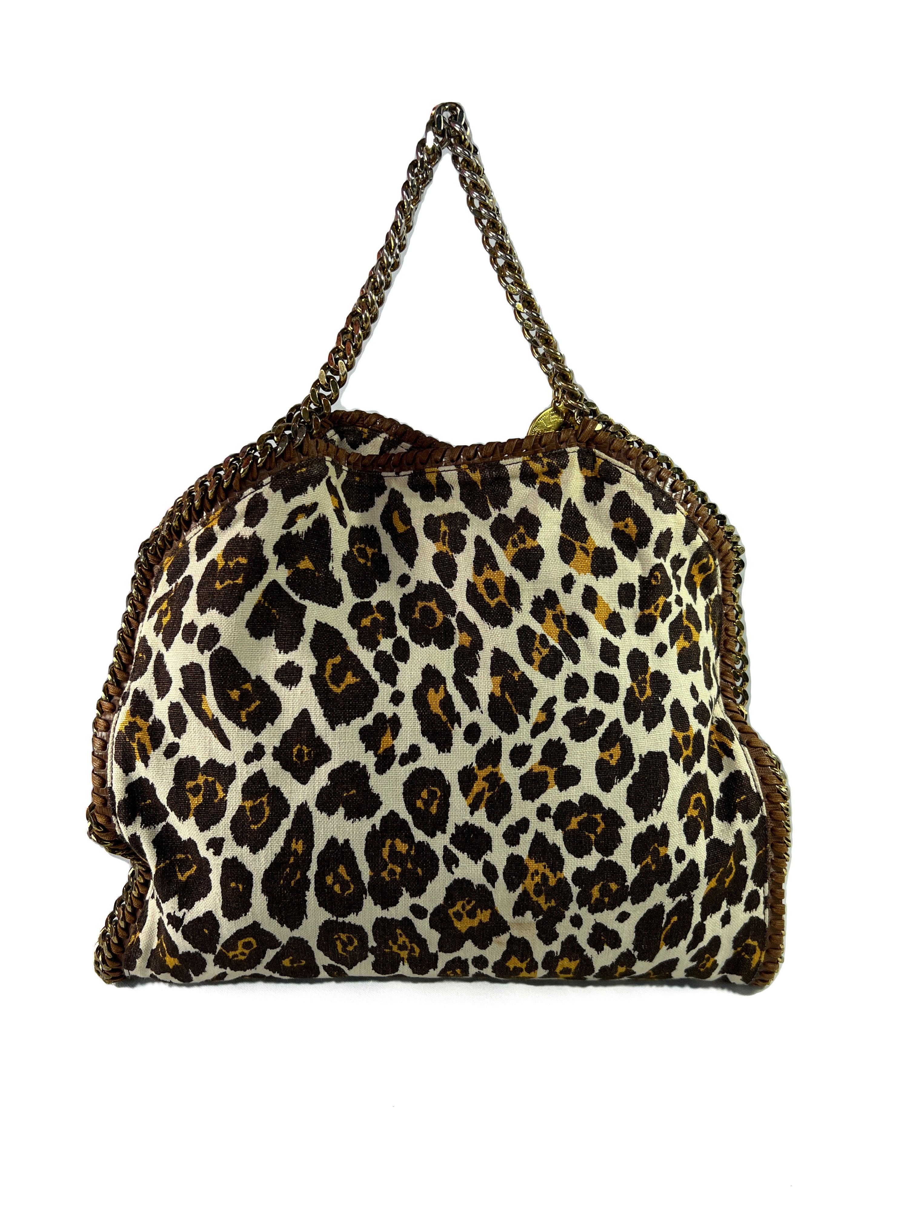 Stella McCartney small linen leopard print Falabella tote