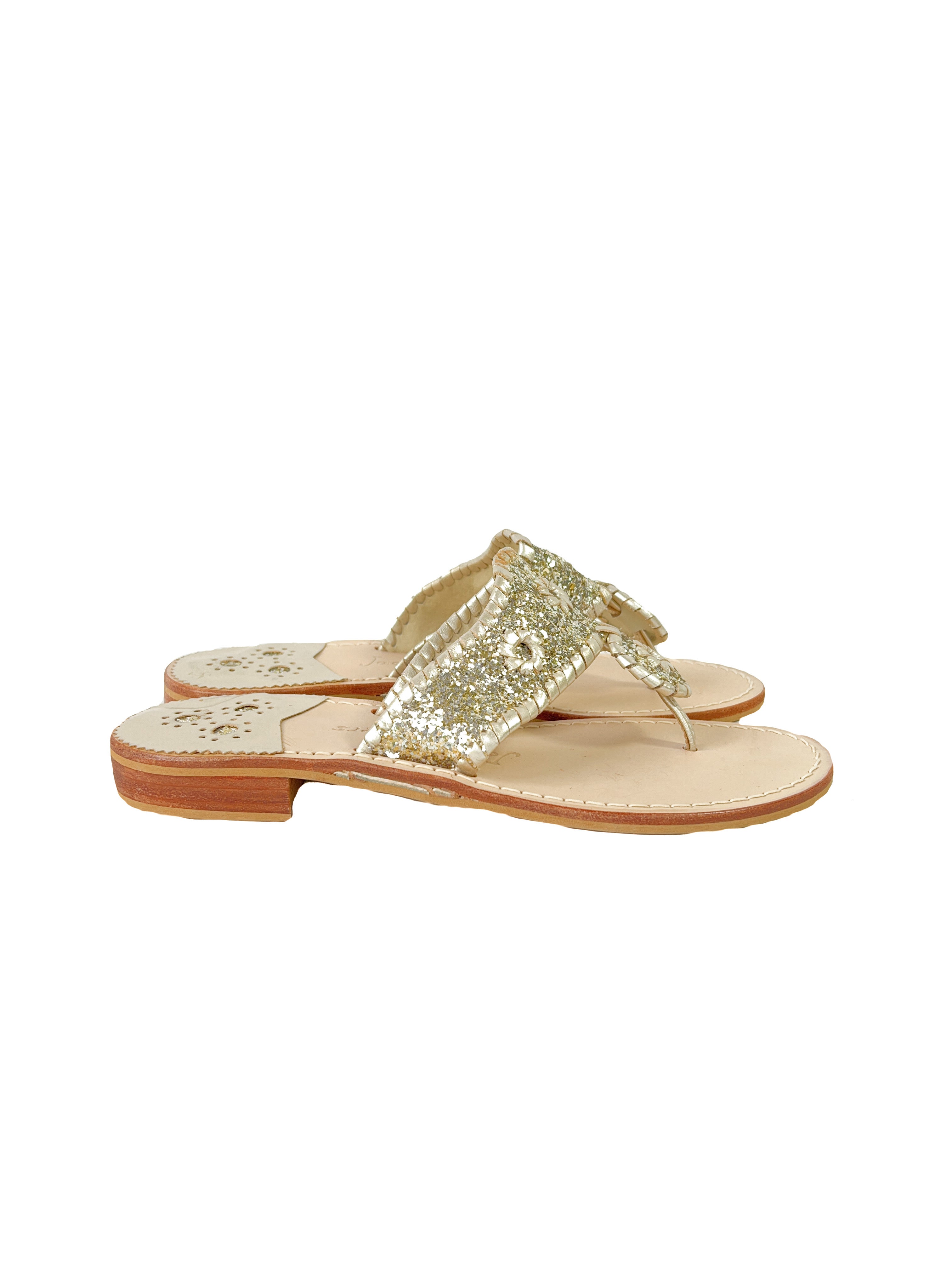 Jack Rogers glitter leather flip flops size 8.5 NEW