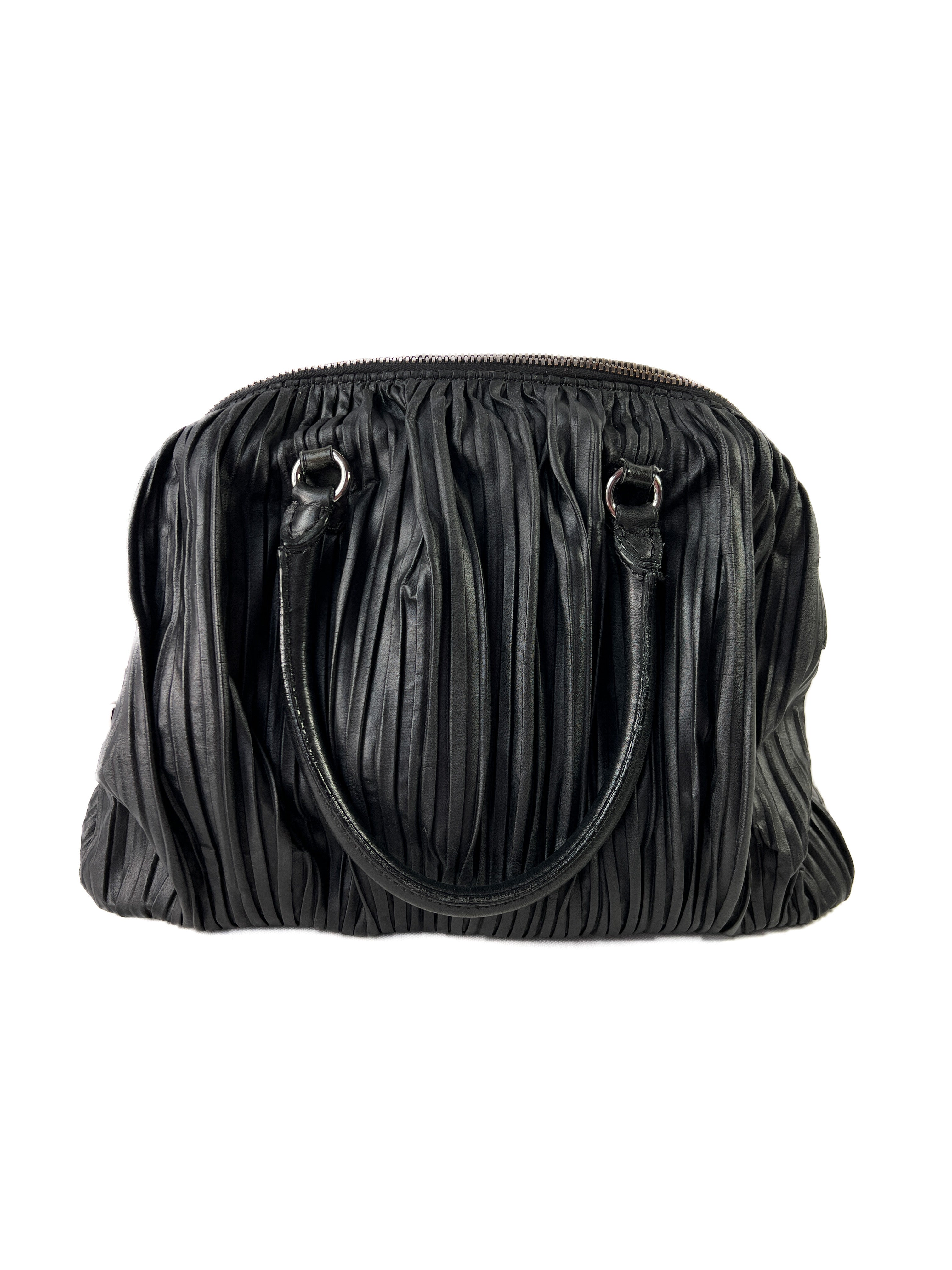 Valentino Garavani black floral leather pleated satchel